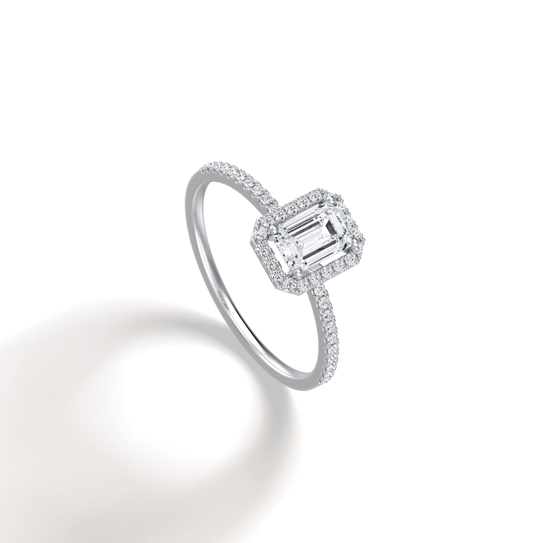 0.5CT Lab Grown Diamond Emerald Cut Halo Engagement Ring - Rings