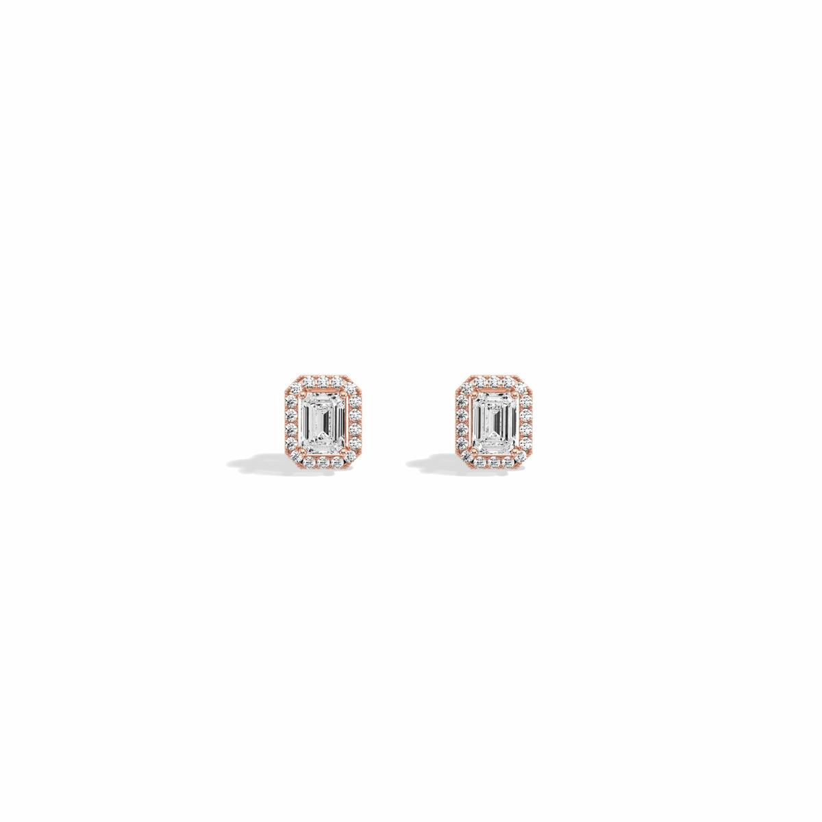 Halo Emerald Lab Diamond Earrings In 14K Solid Gold - Earrings