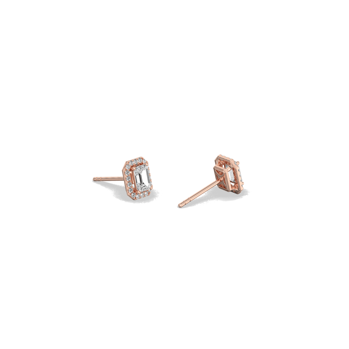 Halo Emerald Lab Diamond Earrings In 14K Solid Gold - Earrings