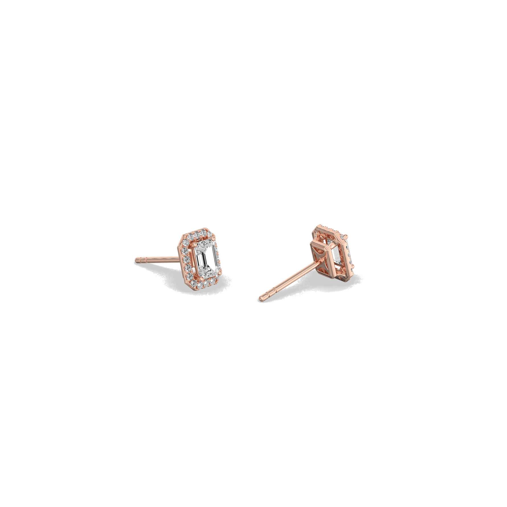 Halo Emerald Lab Diamond Earrings In 14K Solid Gold - Earrings