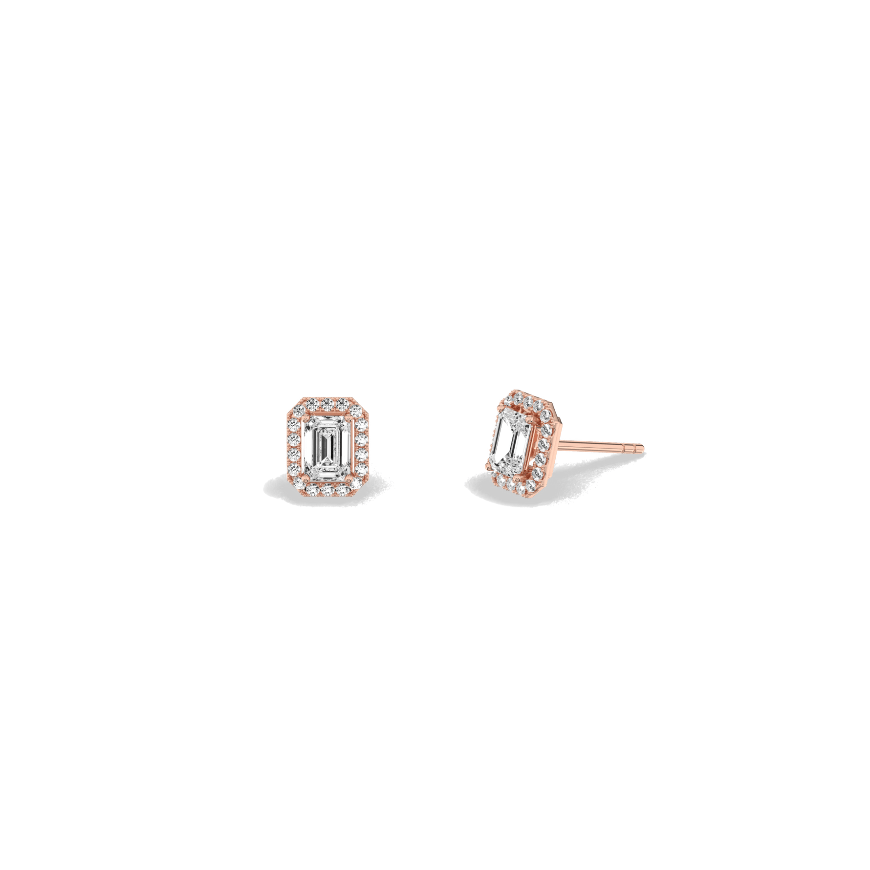 Halo Emerald Lab Diamond Earrings In 14K Solid Gold - Earrings