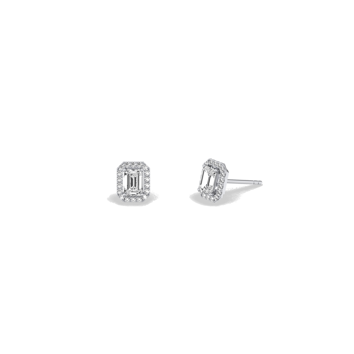 Halo Emerald Lab Diamond Earrings In 14K Solid Gold - Earrings