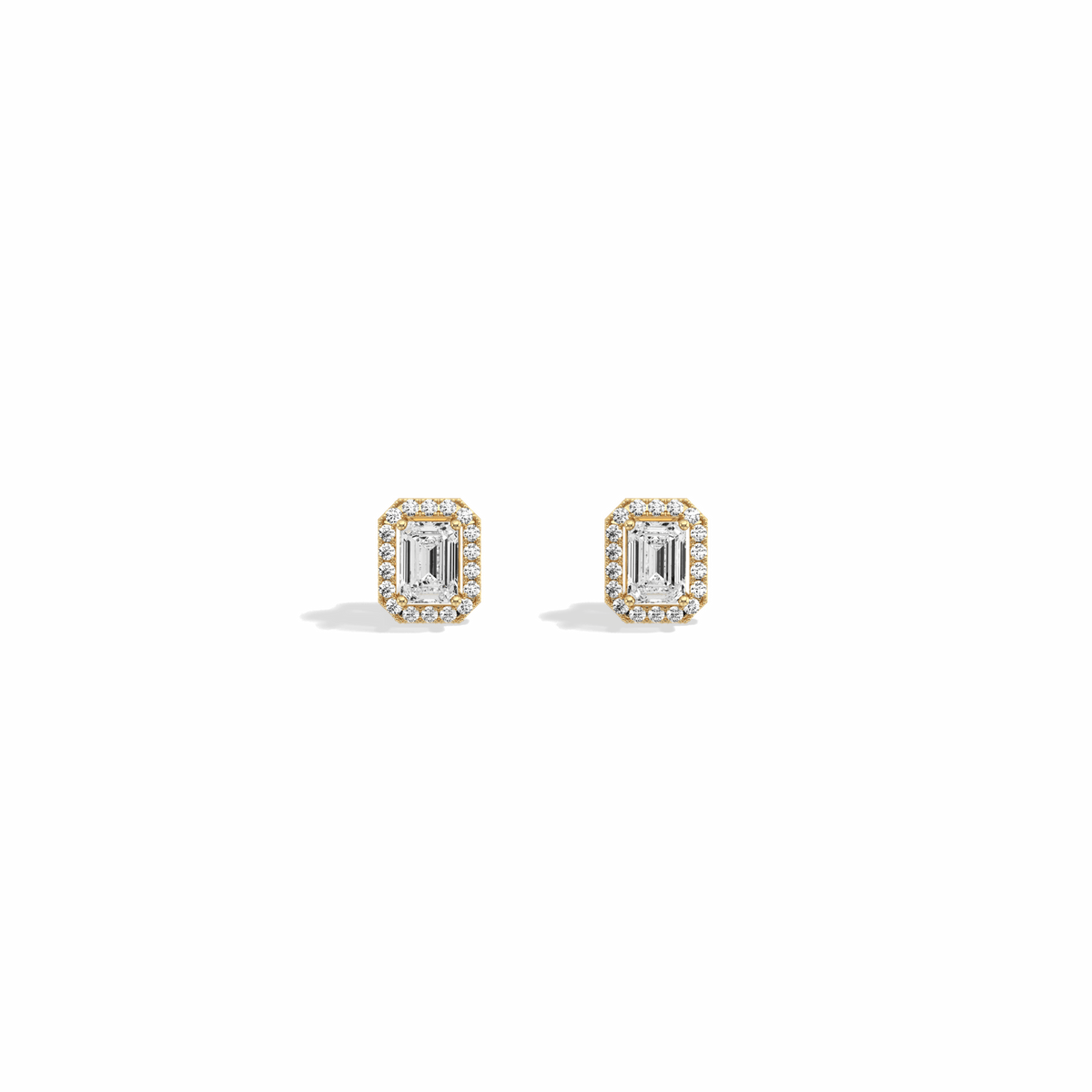 Halo Emerald Lab Diamond Earrings In 14K Solid Gold - Earrings