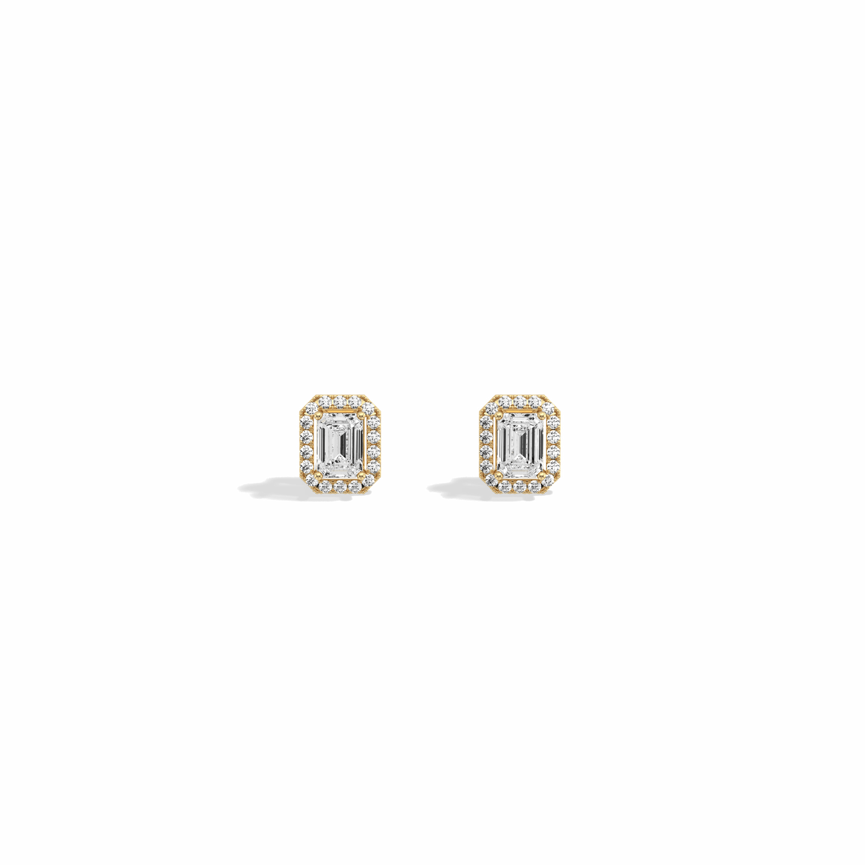 Halo Emerald Lab Diamond Earrings In 14K Solid Gold - Earrings
