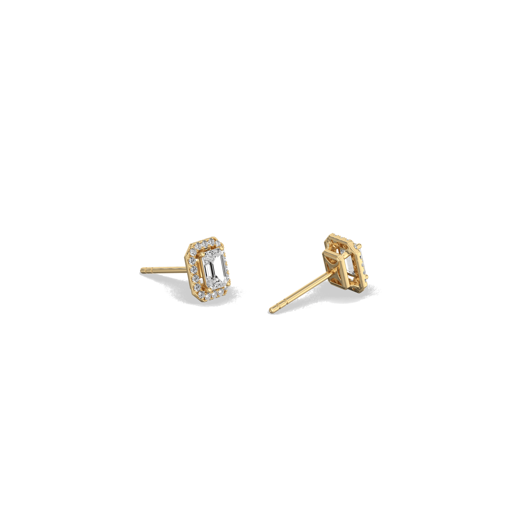 Halo Emerald Lab Diamond Earrings In 14K Solid Gold - Earrings