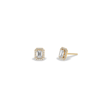 Halo Emerald Lab Diamond Earrings In 14K Solid Gold - Earrings