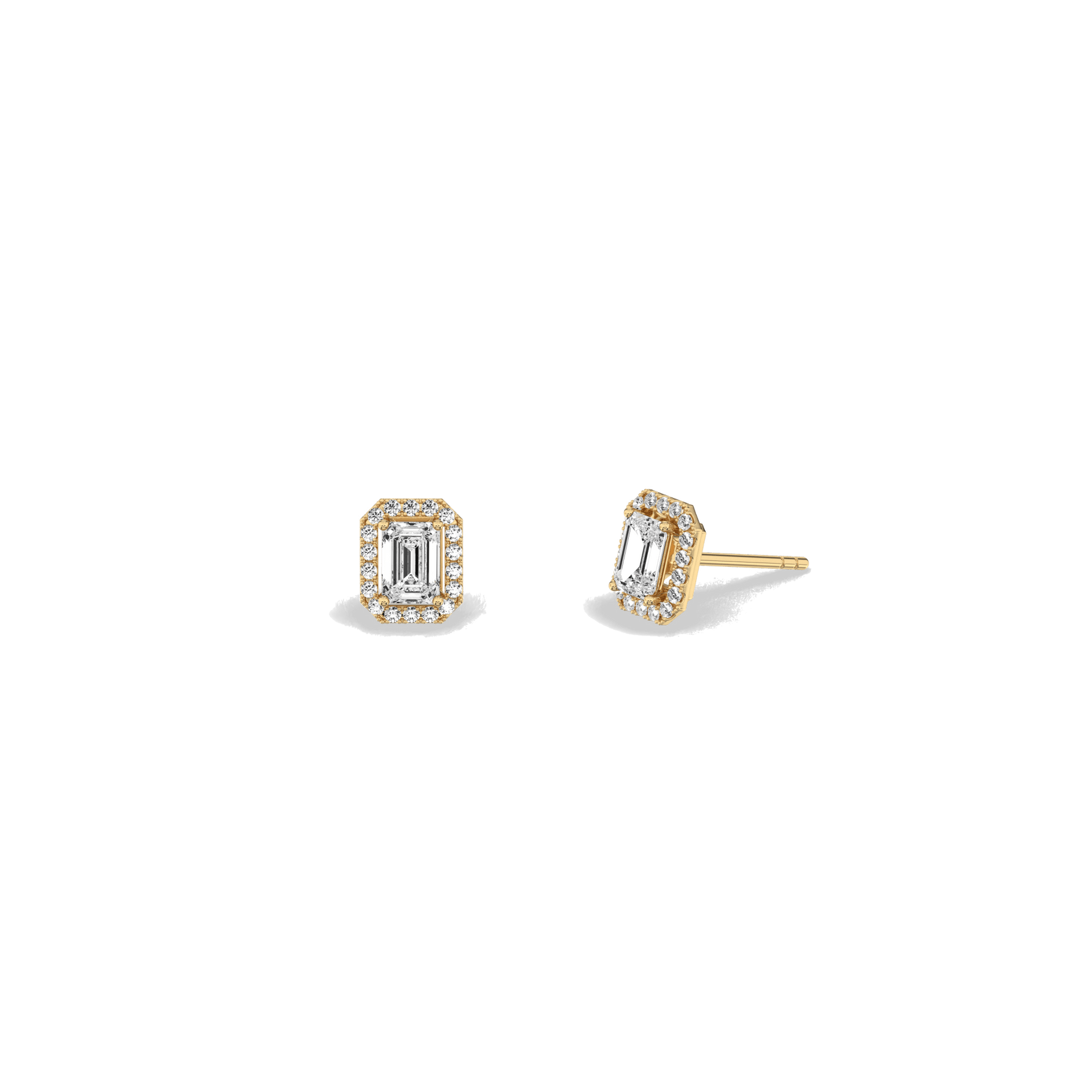 Halo Emerald Lab Diamond Earrings In 14K Solid Gold - Earrings