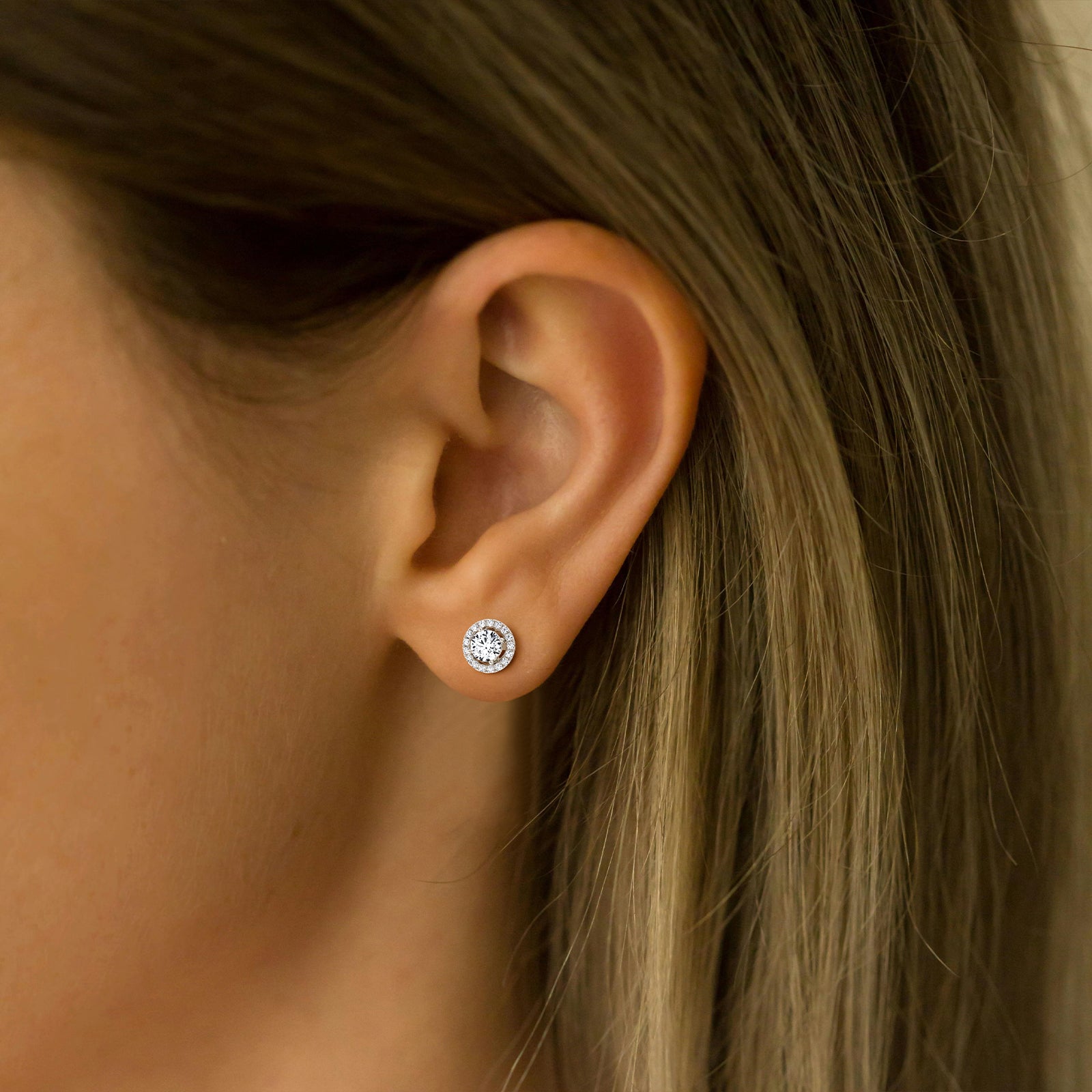 Halo Brilliant Round Lab Grown Diamond Studs - Earrings