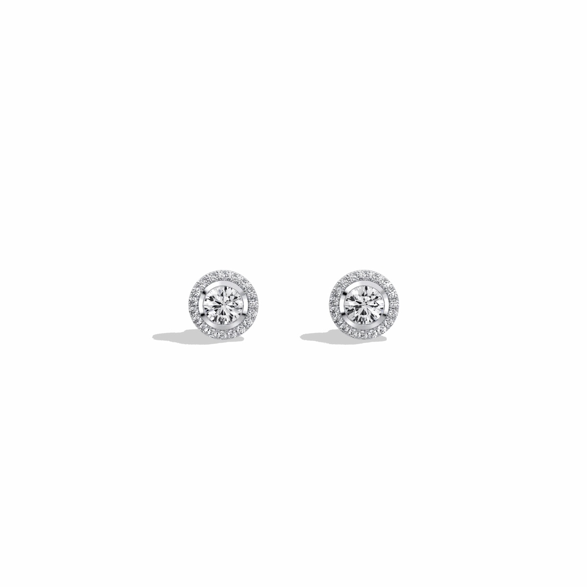 0.8CTW Round Lab Diamond Halo Stud Earrings In 14K Solid Gold/Platinum - 
