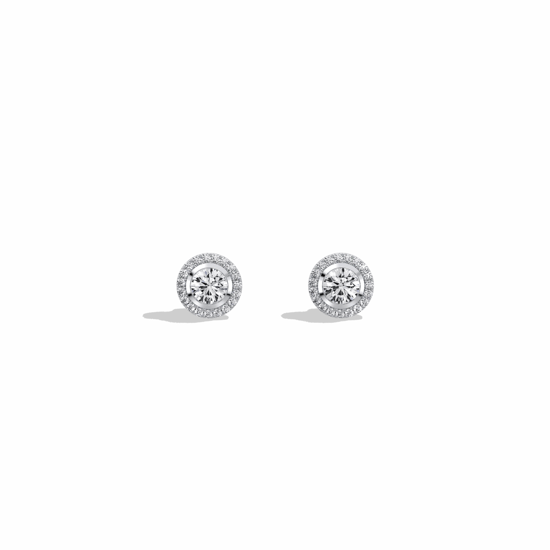 0.8CTW Round Lab Diamond Halo Stud Earrings In 14K Solid Gold/Platinum - 