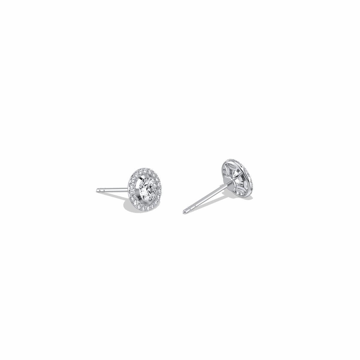 0.8CTW Round Lab Diamond Halo Stud Earrings In 14K Solid Gold/Platinum - 
