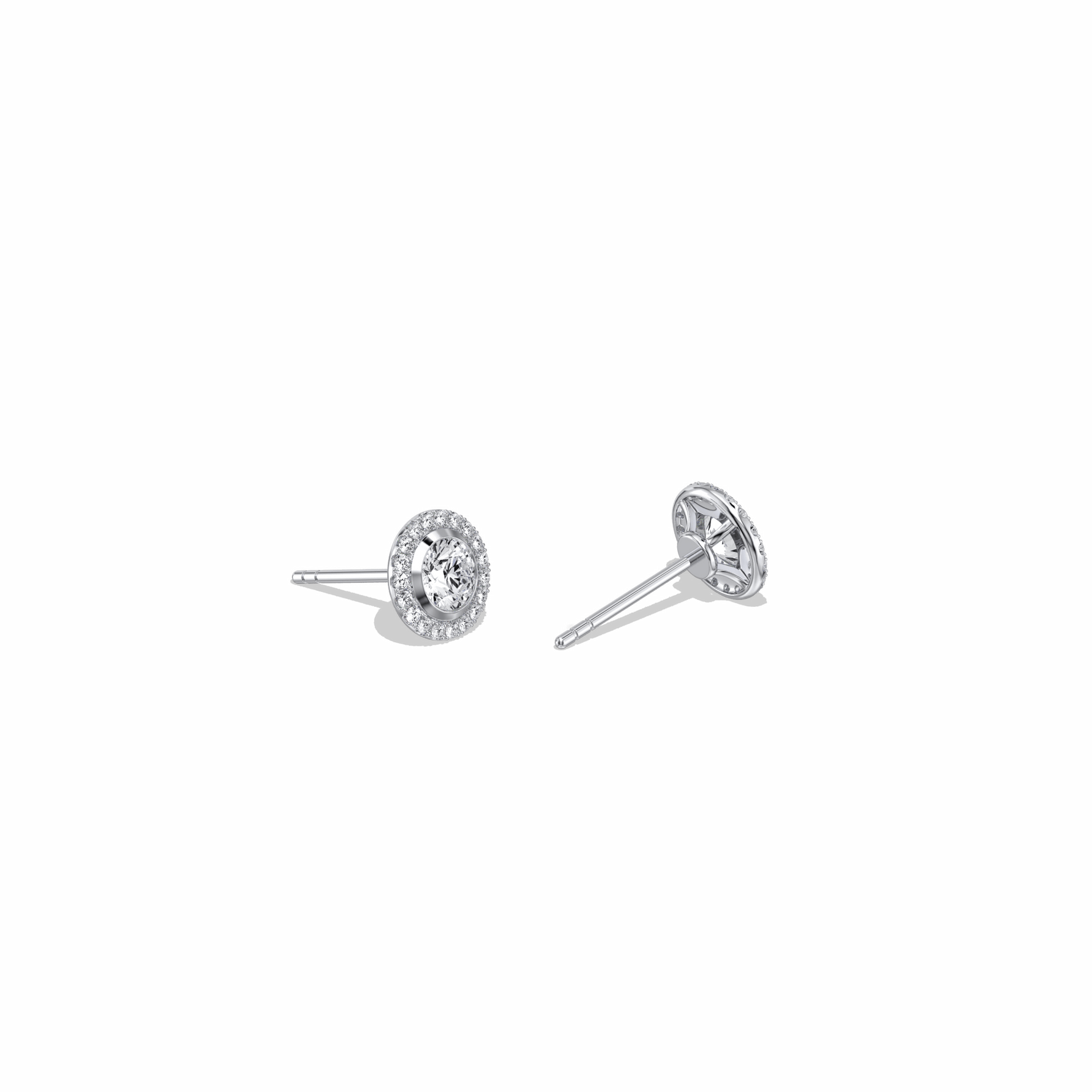 0.8CTW Round Lab Diamond Halo Stud Earrings In 14K Solid Gold/Platinum - 