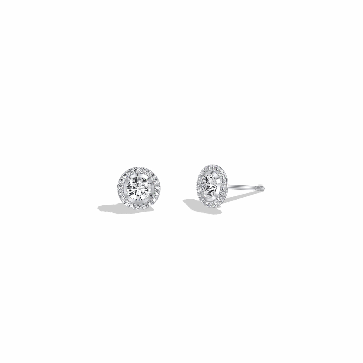 0.8CTW Round Lab Diamond Halo Stud Earrings In 14K Solid Gold/Platinum - 