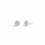 0.8CTW Round Lab Diamond Halo Stud Earrings In 14K Solid Gold/Platinum - 