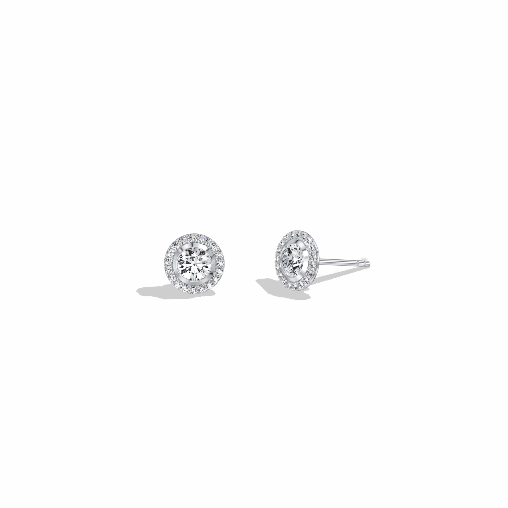 0.8CTW Round Lab Diamond Halo Stud Earrings In 14K Solid Gold/Platinum - 