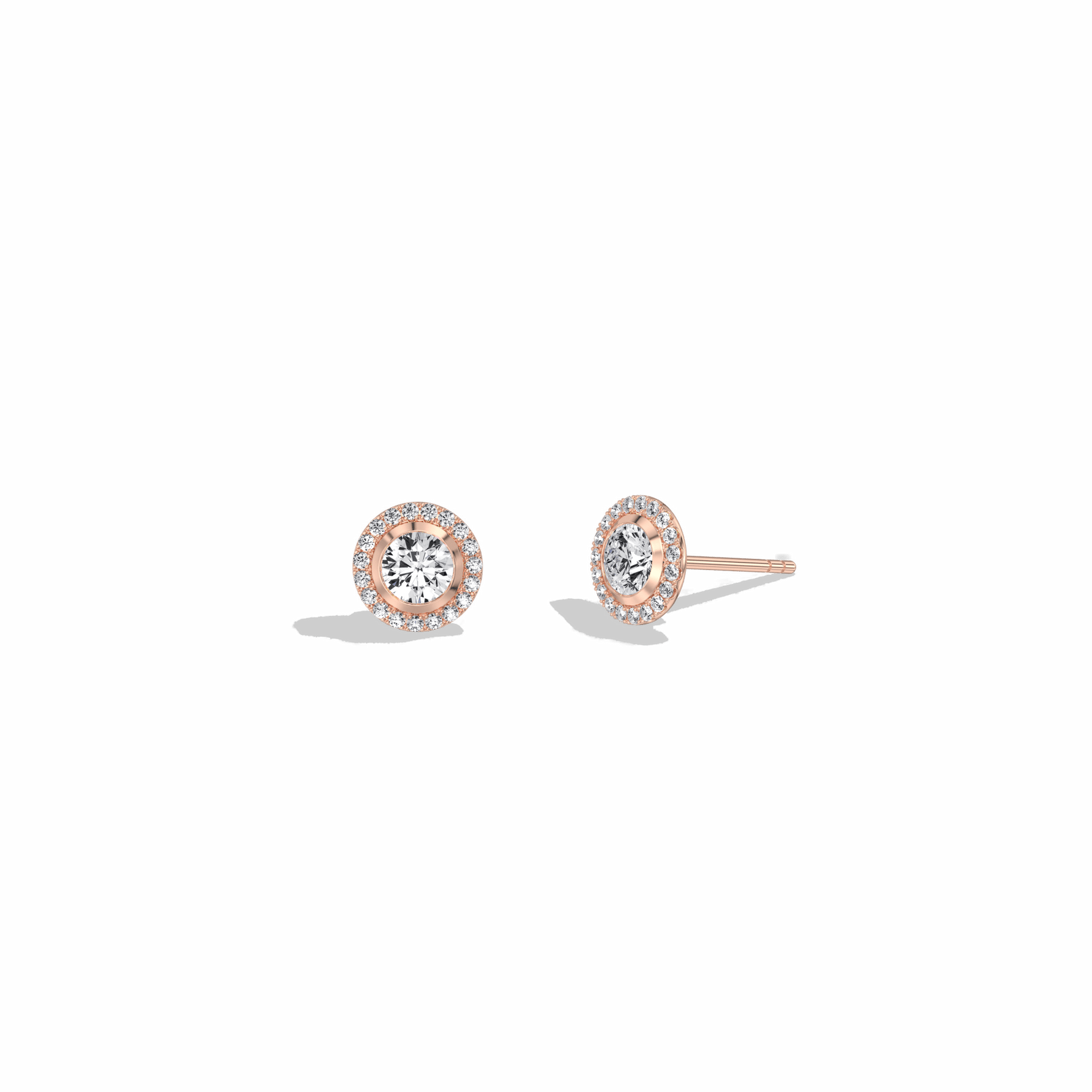 0.8CTW Round Lab Diamond Halo Stud Earrings In 14K Solid Gold/Platinum - 