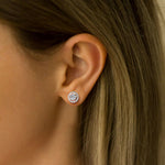 0.8CTW Round Lab Diamond Halo Stud Earrings In 14K Solid Gold/Platinum - 