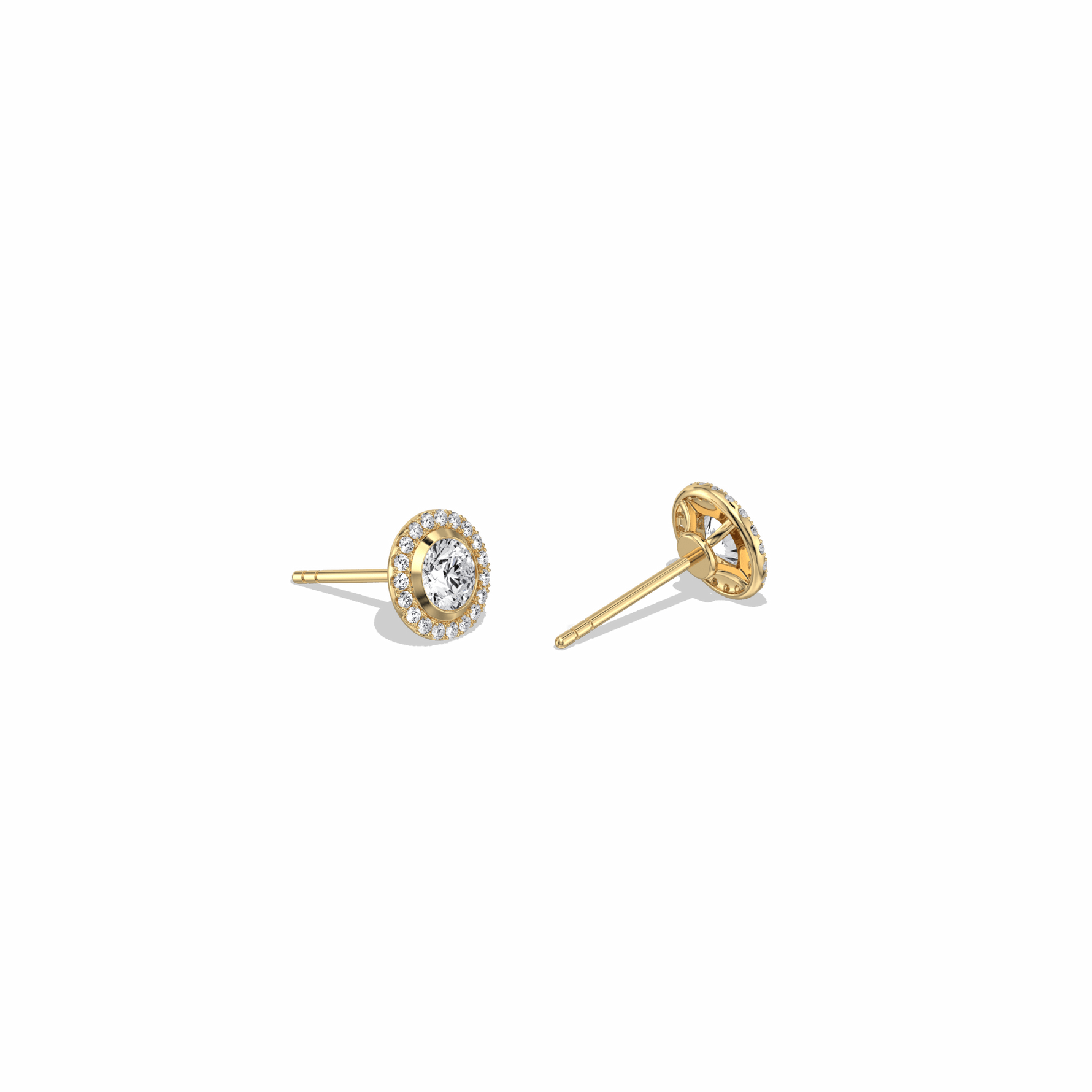 0.8CTW Round Lab Diamond Halo Stud Earrings In 14K Solid Gold/Platinum - 