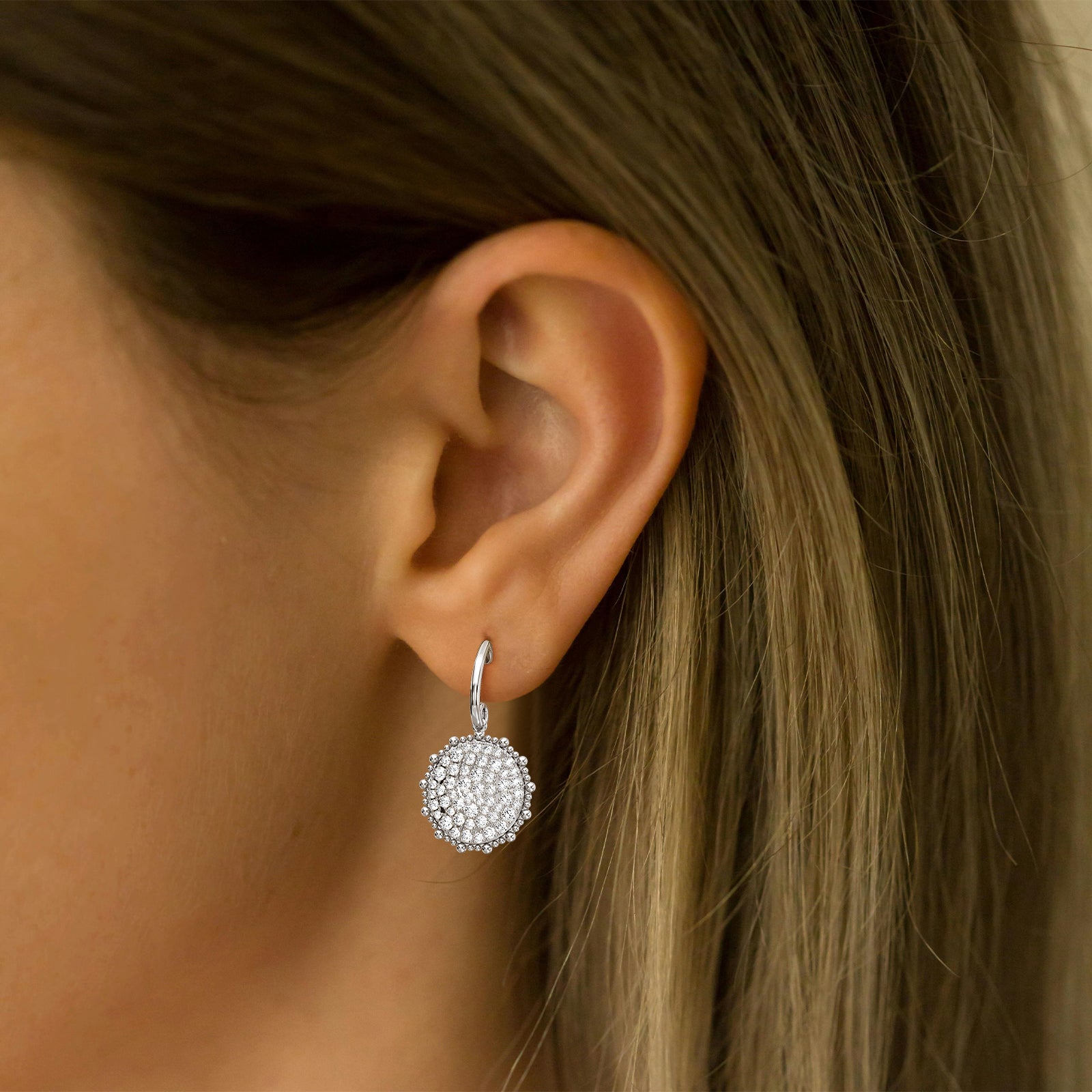 1CTW Lab Diamond Pave Dangling Disc Earrings - Earrings