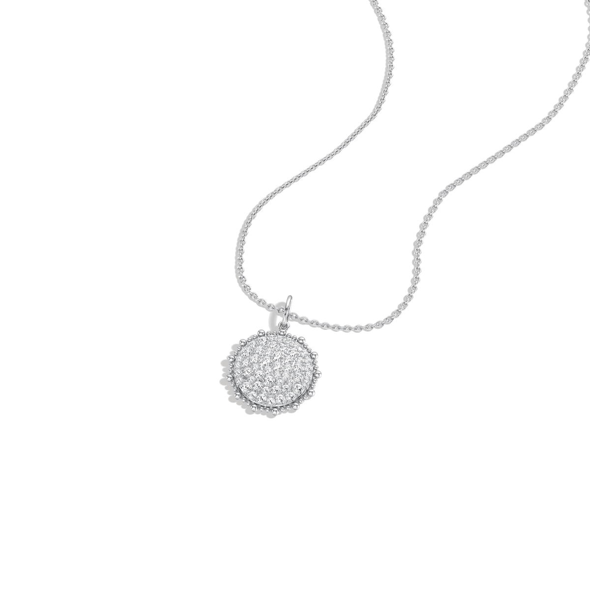 0.46CTW Lab Diamond Pave Disc Pendant Necklace In 14K Solid Gold/Platinum - 