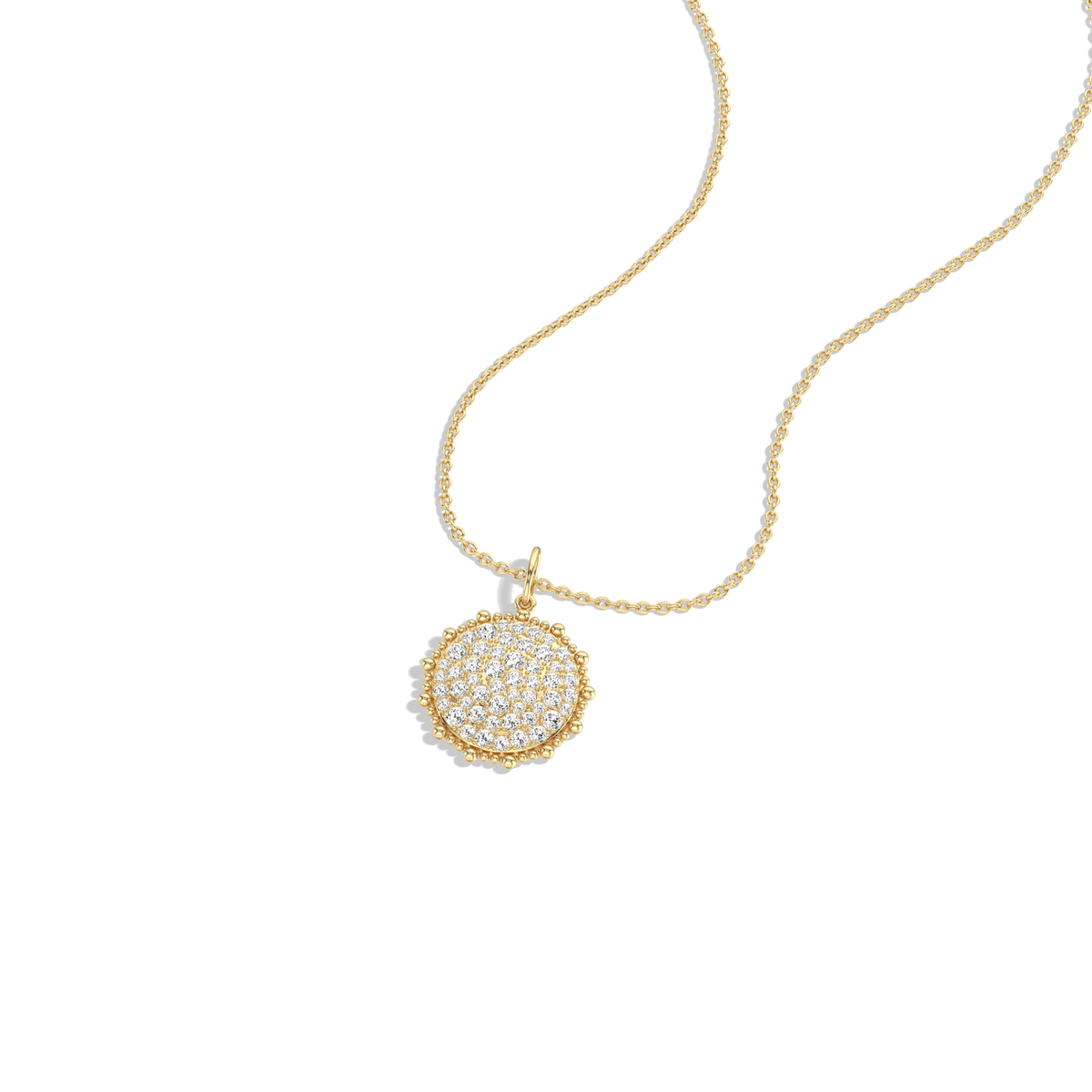 0.46CTW Lab Diamond Pave Disc Pendant Necklace In 14K Solid Gold/Platinum - 