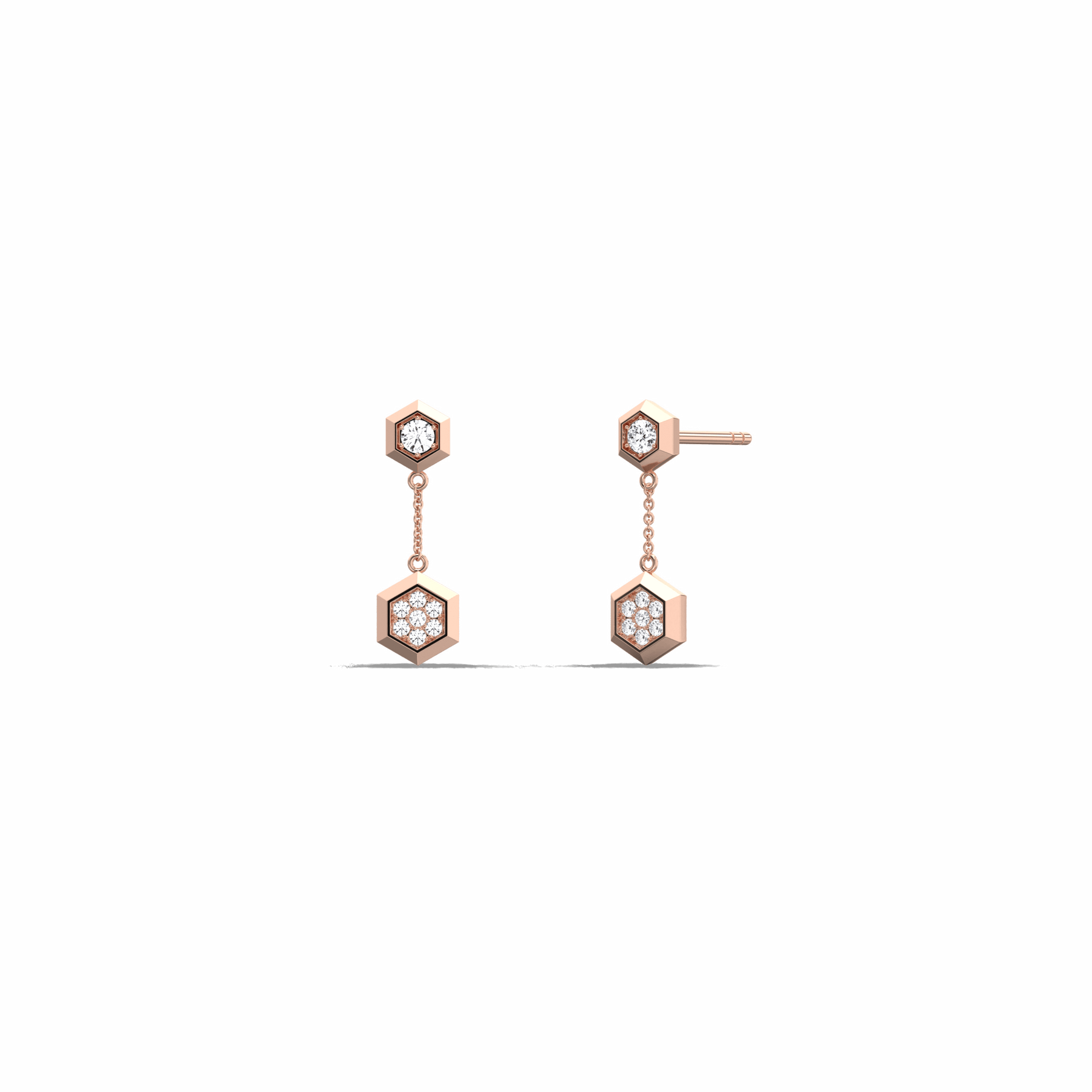 0.15CTW Round Lab Dimaond Hexagon Drop Earring - 