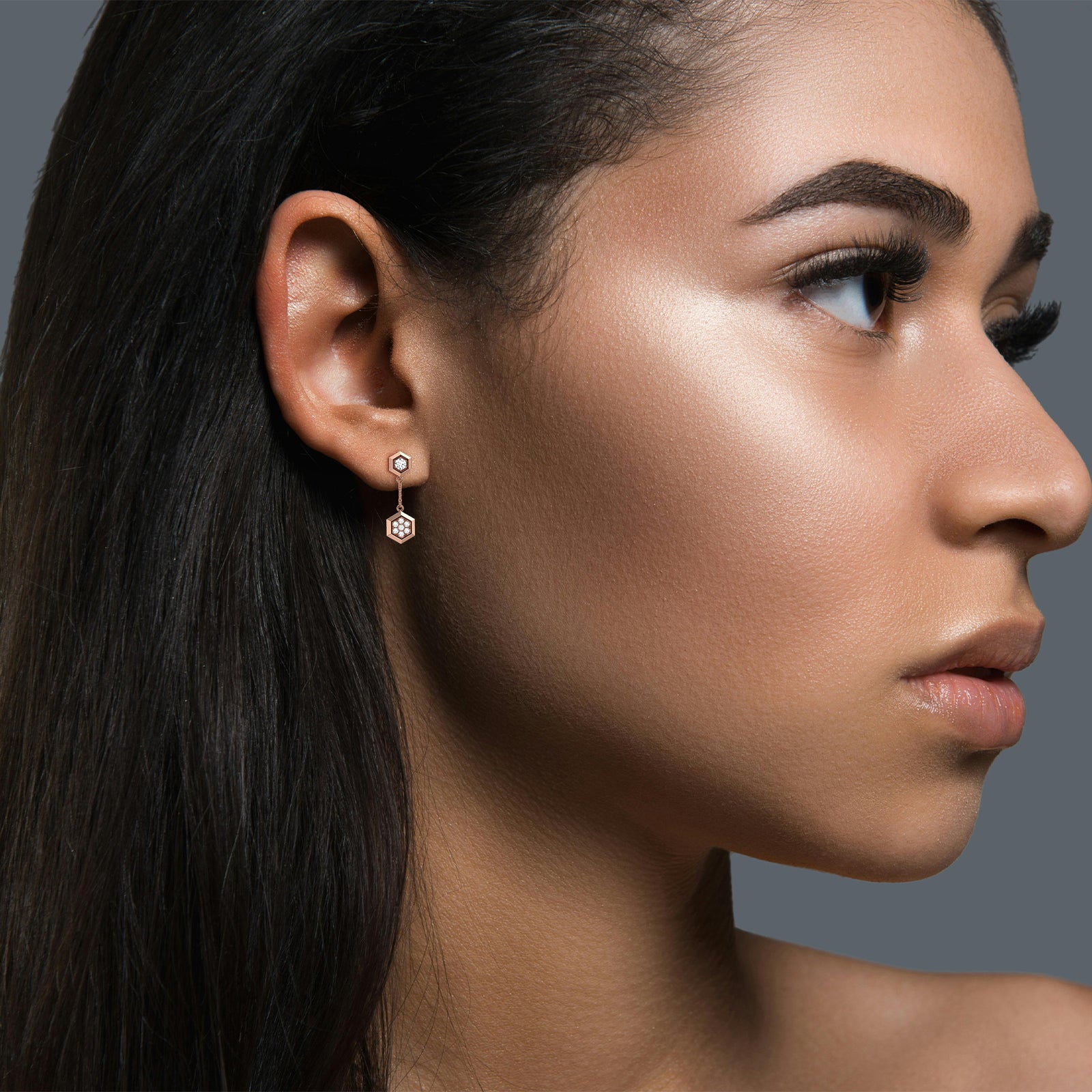 0.15CTW Round Lab Dimaond Hexagon Drop Earring - 