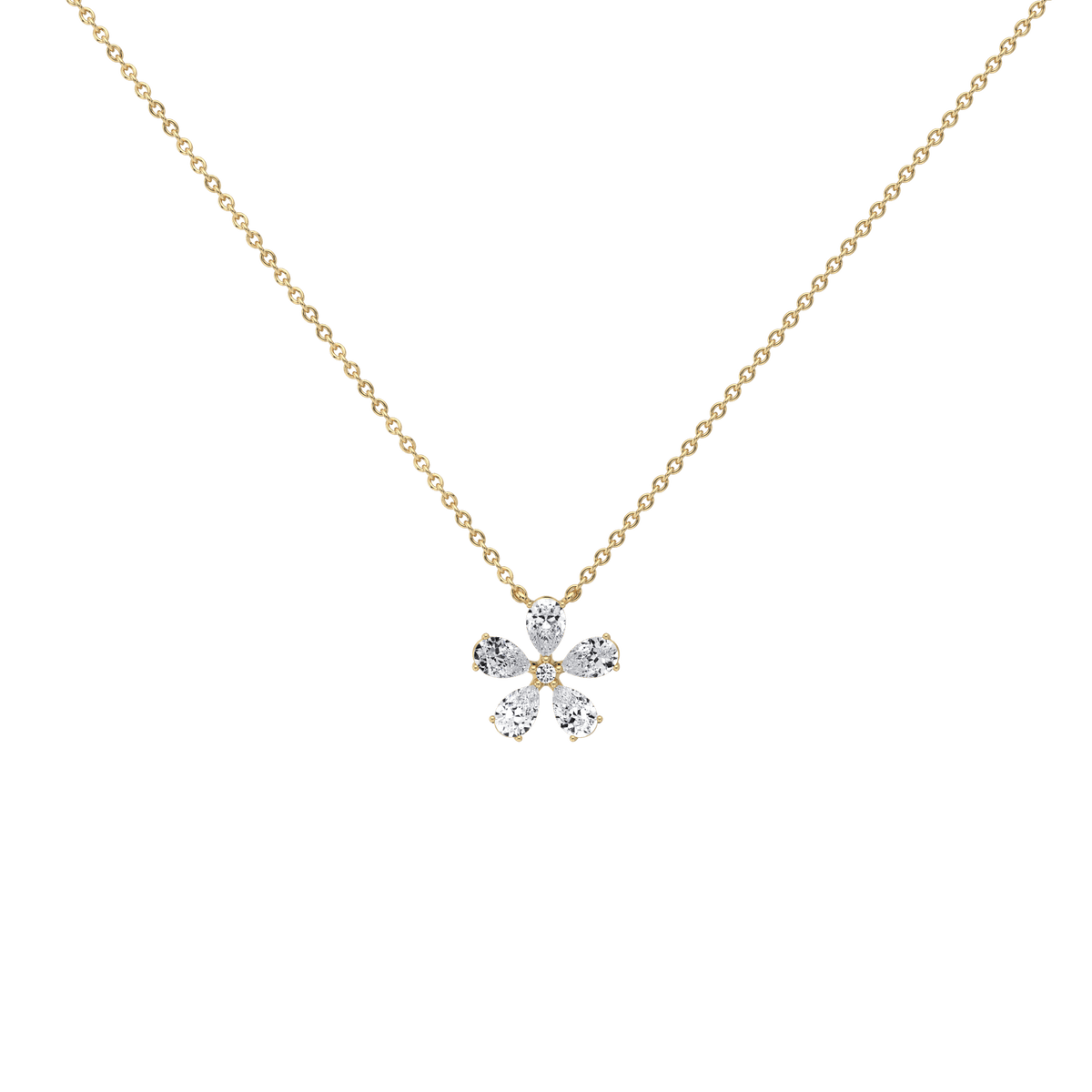 0.75CTW Lab Diamond Petite Flower Pendant Necklace In 14K Solid Gold/Platinum - Necklaces