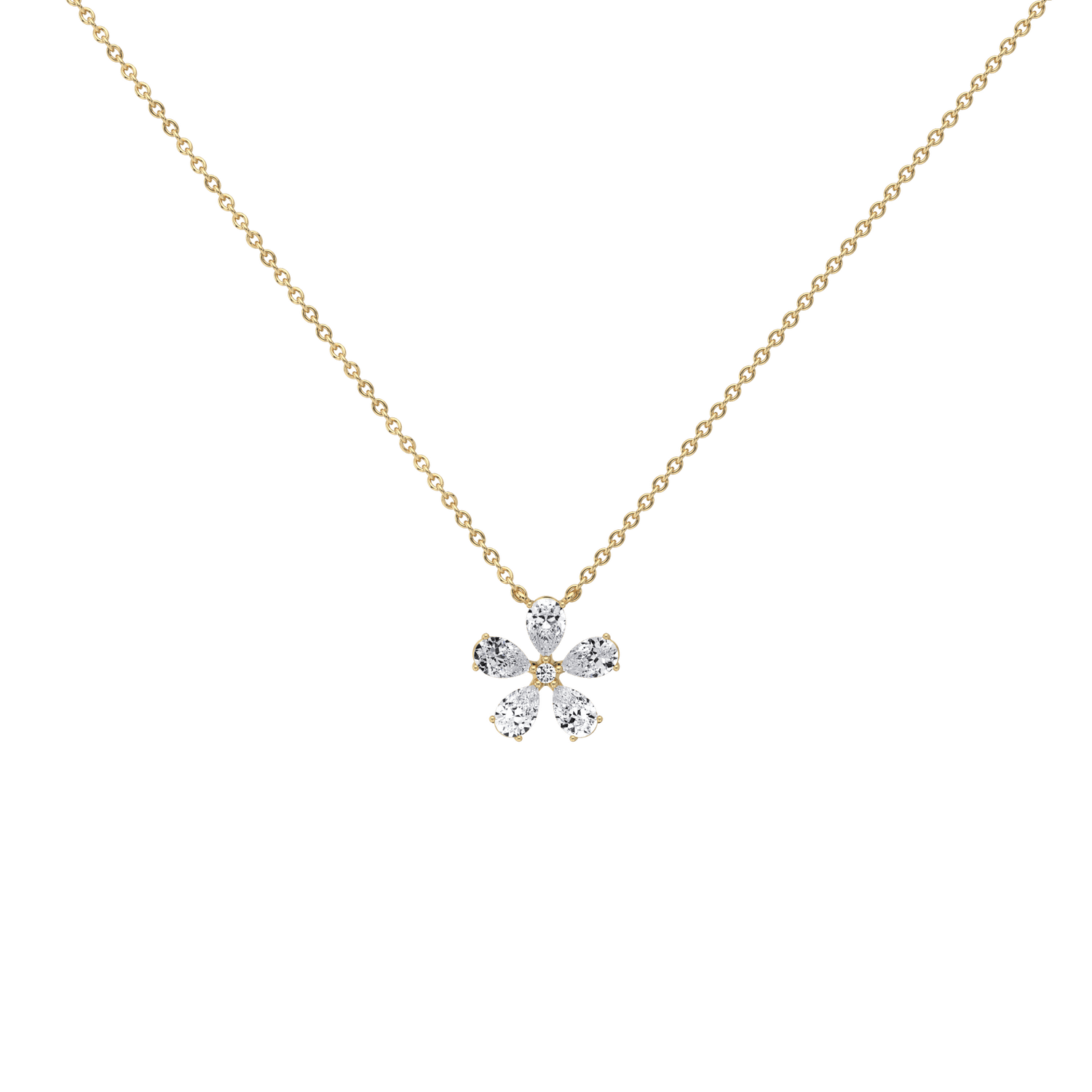 0.75CTW Lab Diamond Petite Flower Pendant Necklace In 14K Solid Gold/Platinum - Necklaces