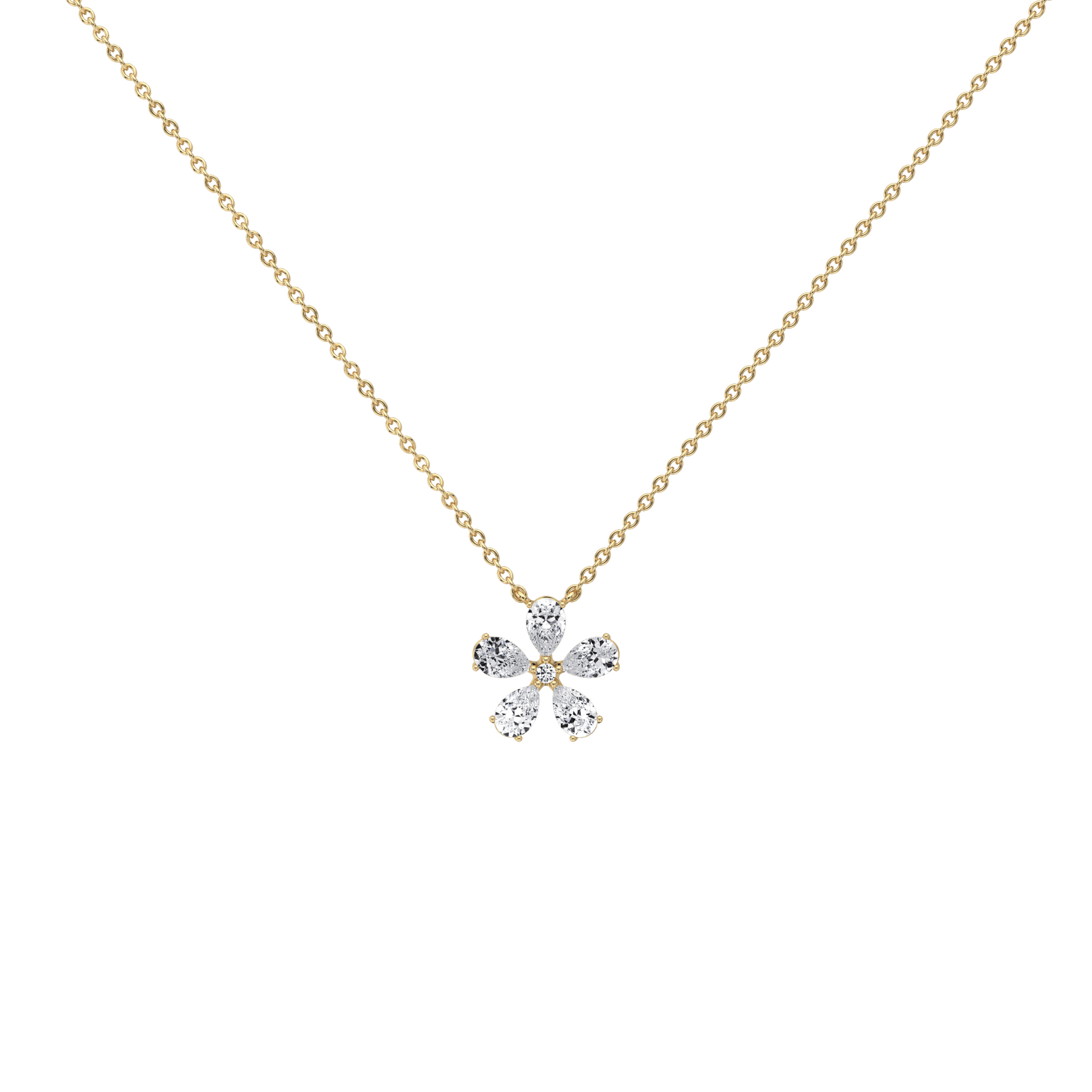 0.75CTW Lab Diamond Petite Flower Pendant Necklace In 14K Solid Gold/Platinum - Necklaces