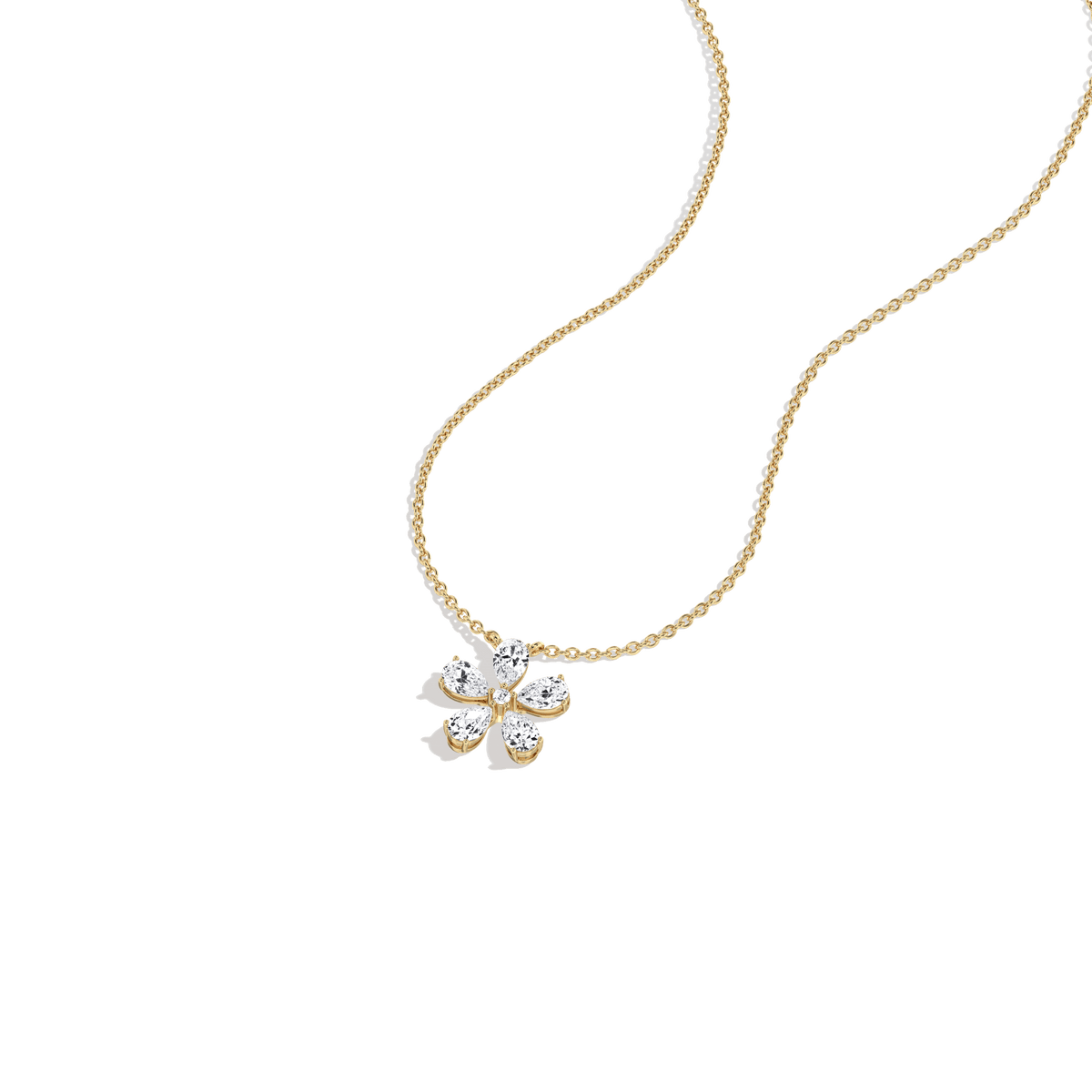 0.75CTW Lab Diamond Petite Flower Pendant Necklace In 14K Solid Gold/Platinum - Necklaces