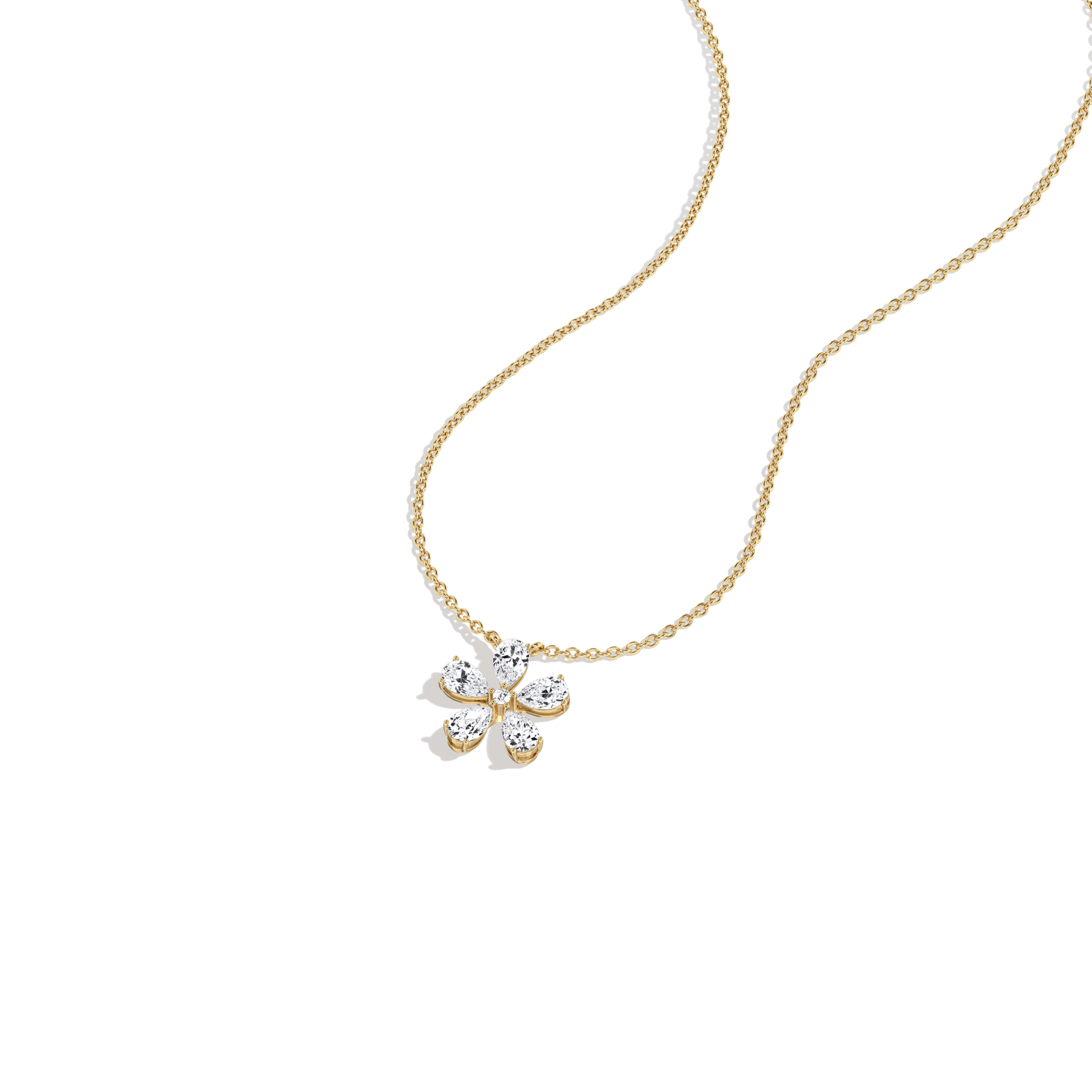 0.75CTW Lab Diamond Petite Flower Pendant Necklace In 14K Solid Gold/Platinum - Necklaces