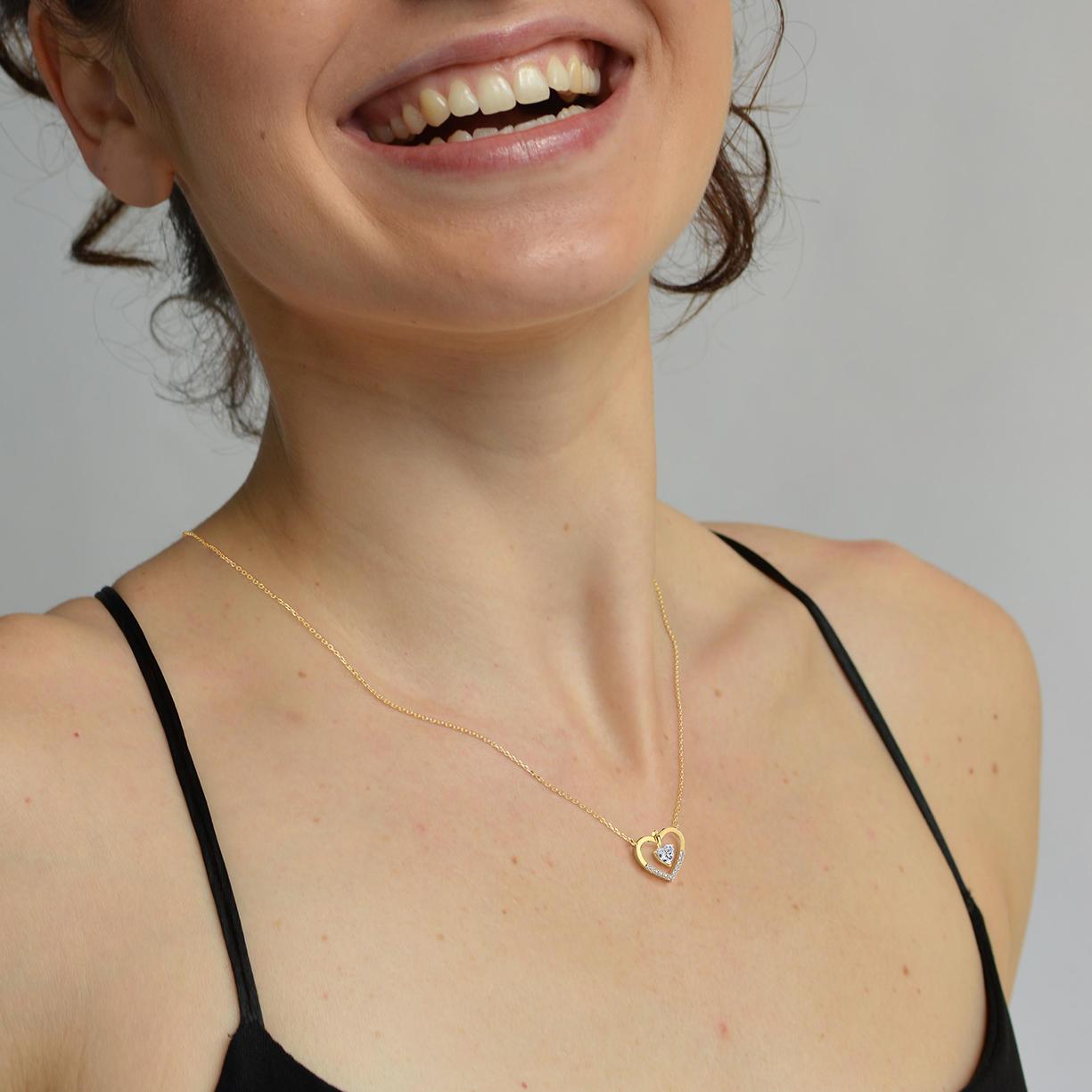 0.18CTW Lab Grown Diamond Heart Necklace In 14K Solid Gold/Platinum - 