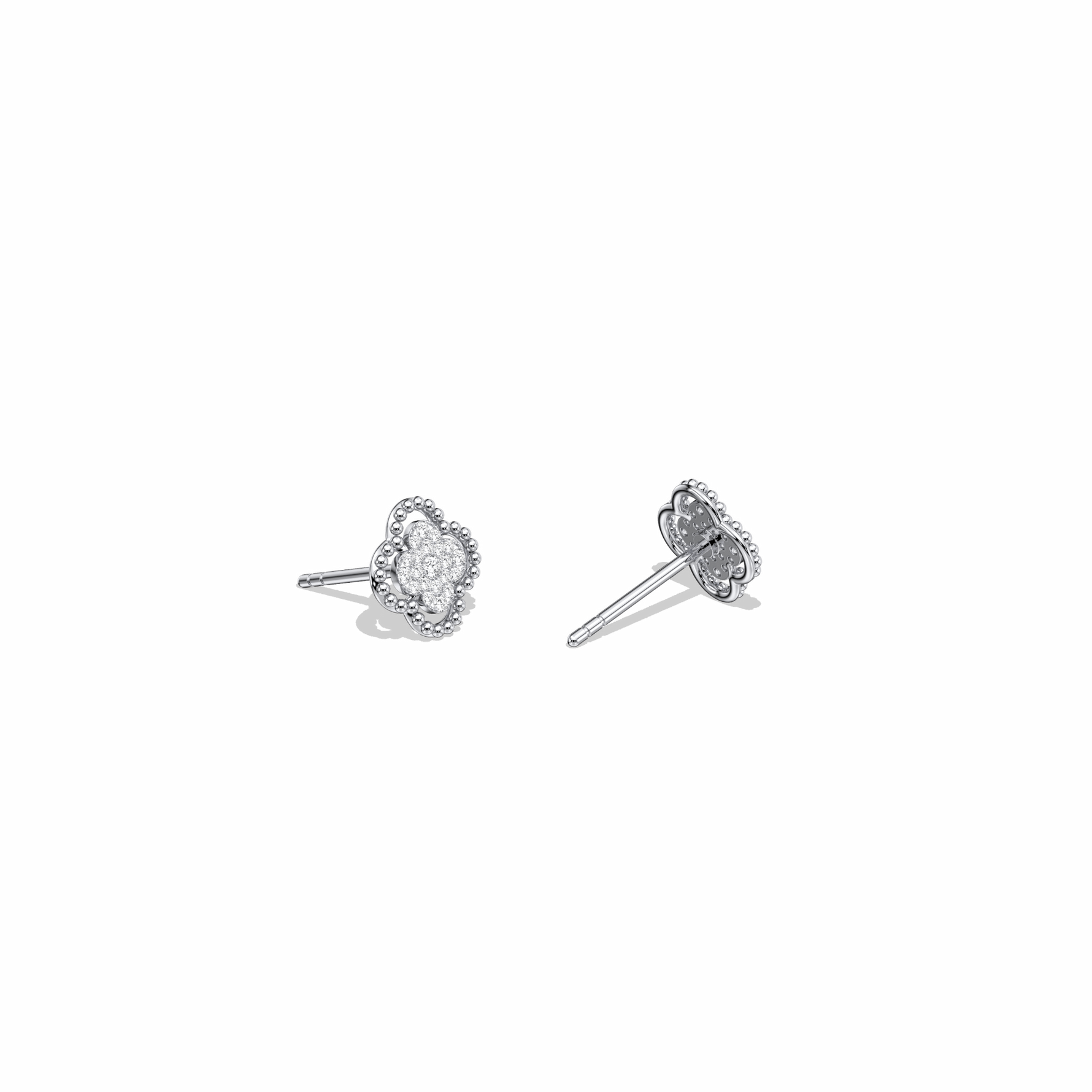 Lab Diamond Clover Strud Earrings In 14K Solid Gold/Platinum - 