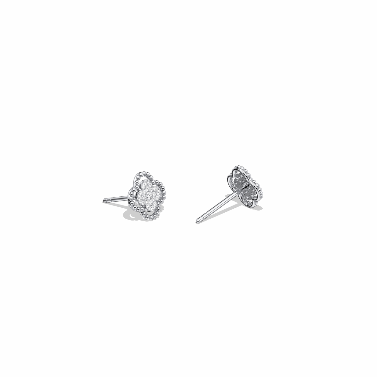 Lab Diamond Clover Strud Earrings In 14K Solid Gold/Platinum - 