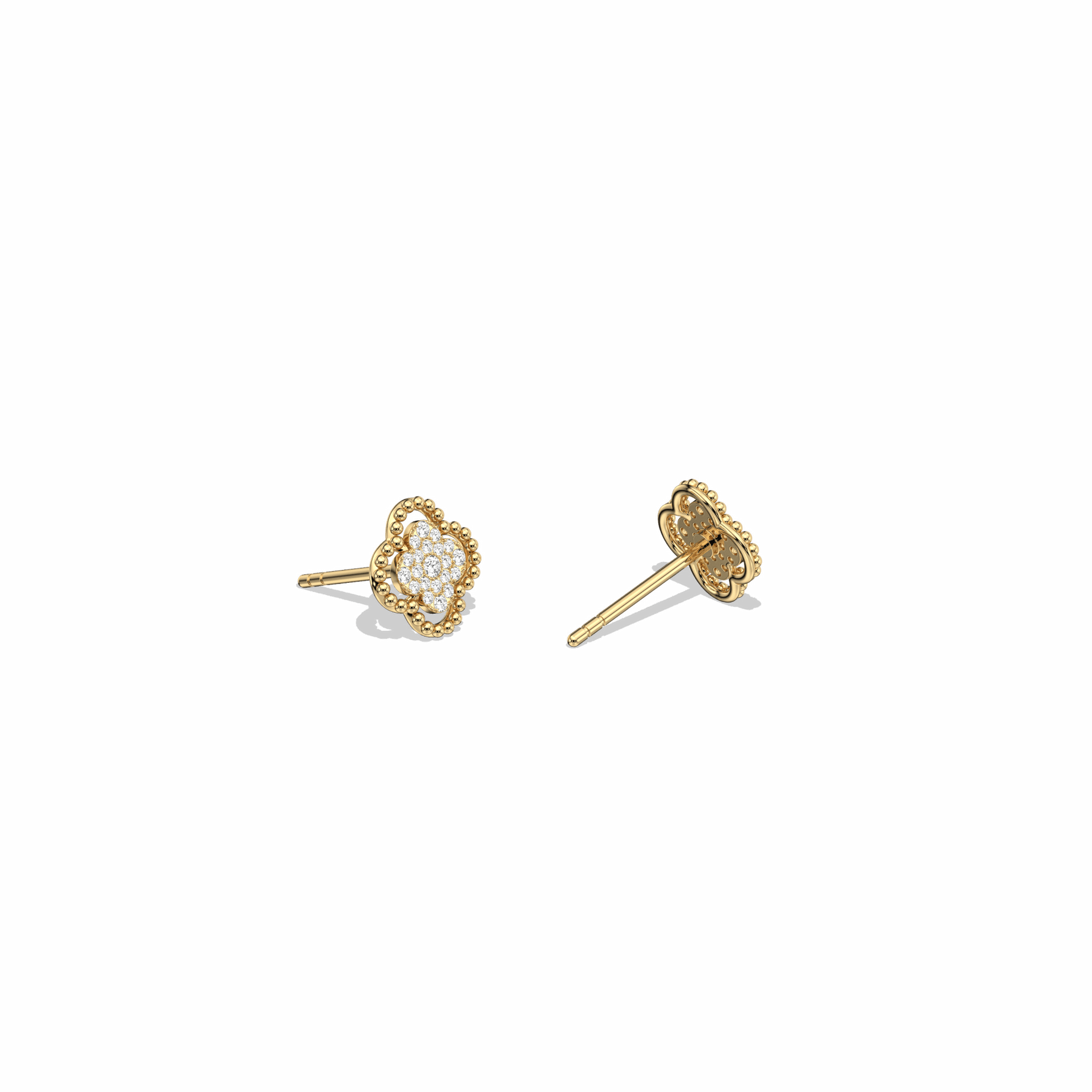 Lab Diamond Clover Strud Earrings In 14K Solid Gold/Platinum - 