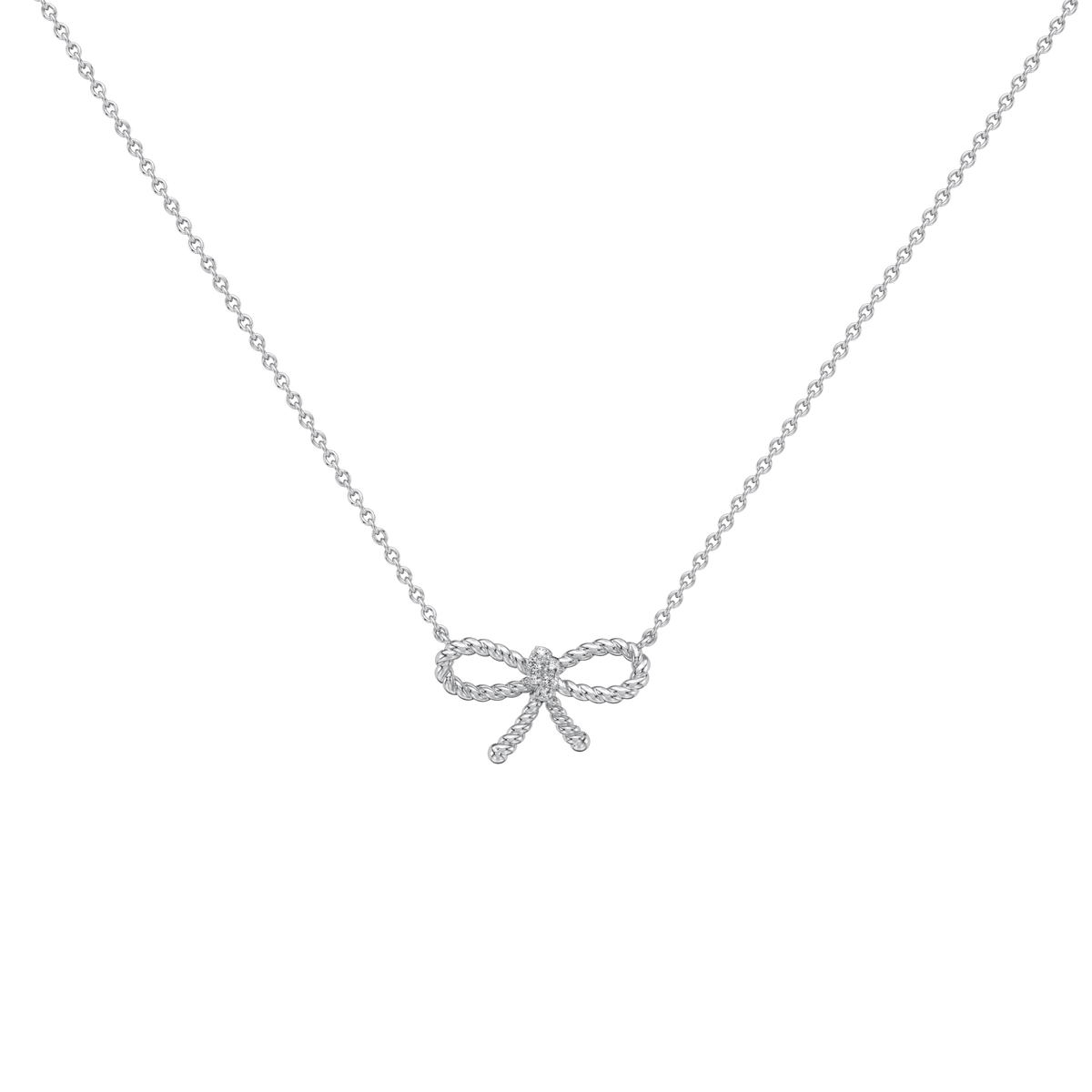 Lab Grown Diamond Bow Pendant Necklace In 14K Solid Gold/Platinum - 