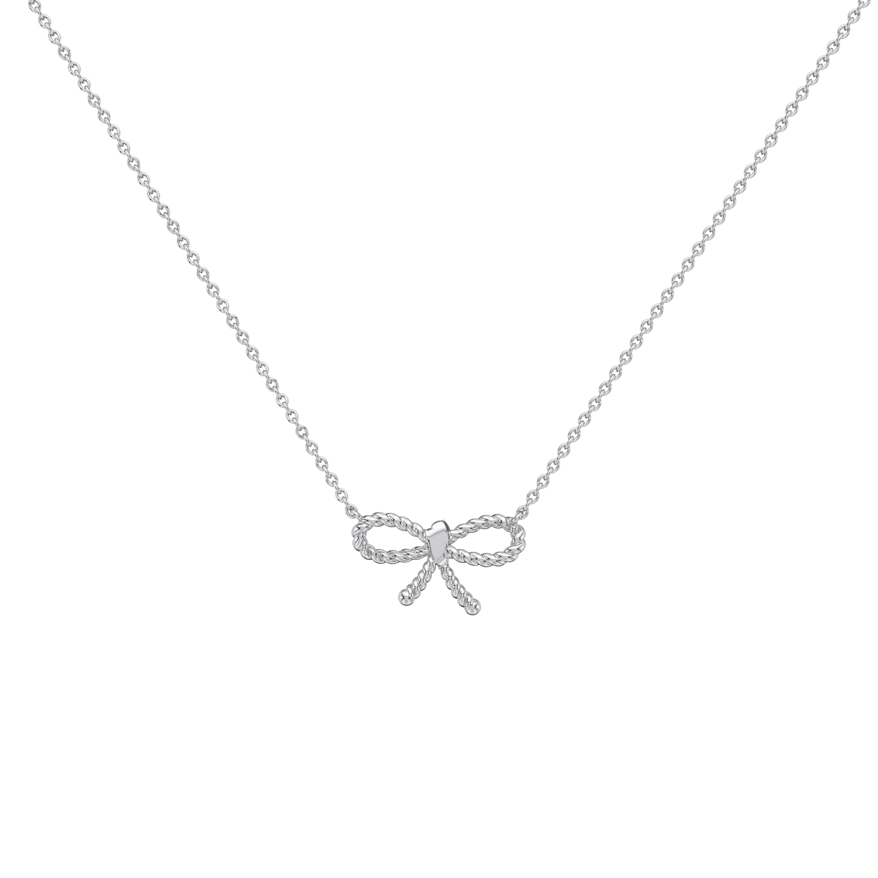 Lab Grown Diamond Bow Pendant Necklace In 14K Solid Gold/Platinum - 