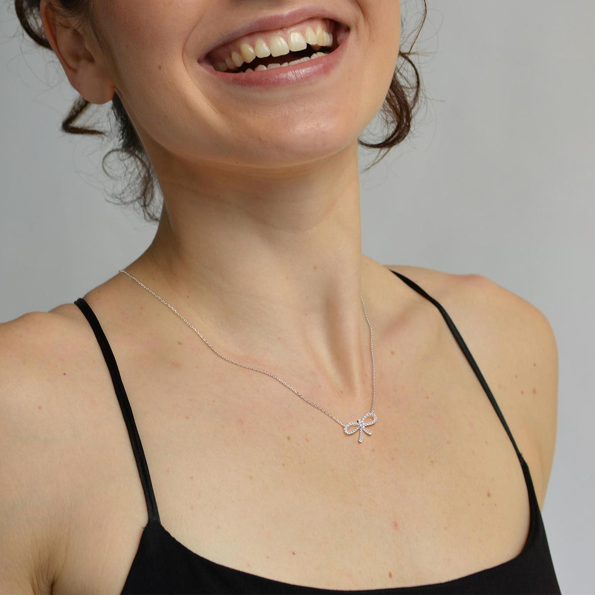 Lab Grown Diamond Bow Pendant Necklace In 14K Solid Gold/Platinum - 