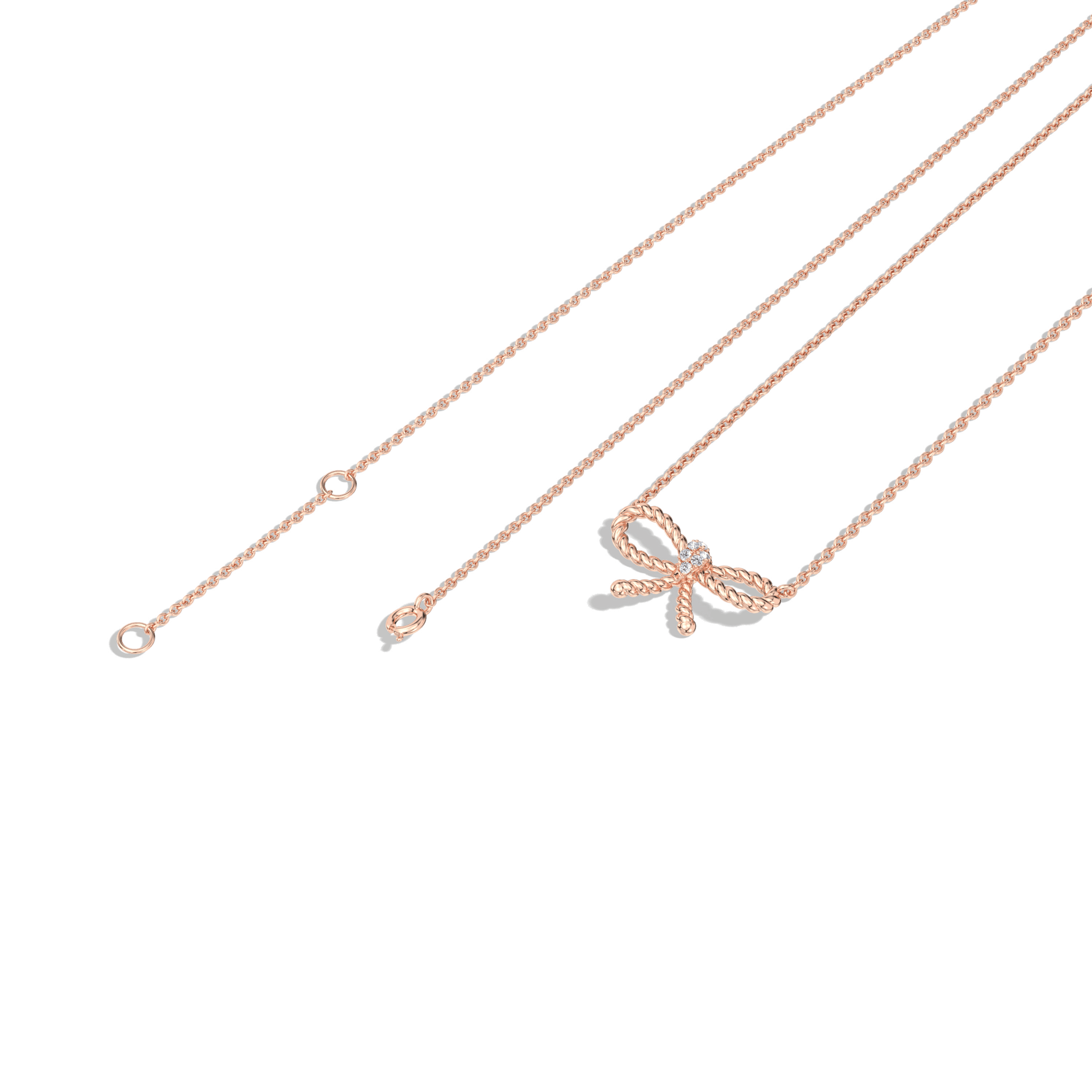 Lab Grown Diamond Bow Pendant Necklace In 14K Solid Gold/Platinum - 