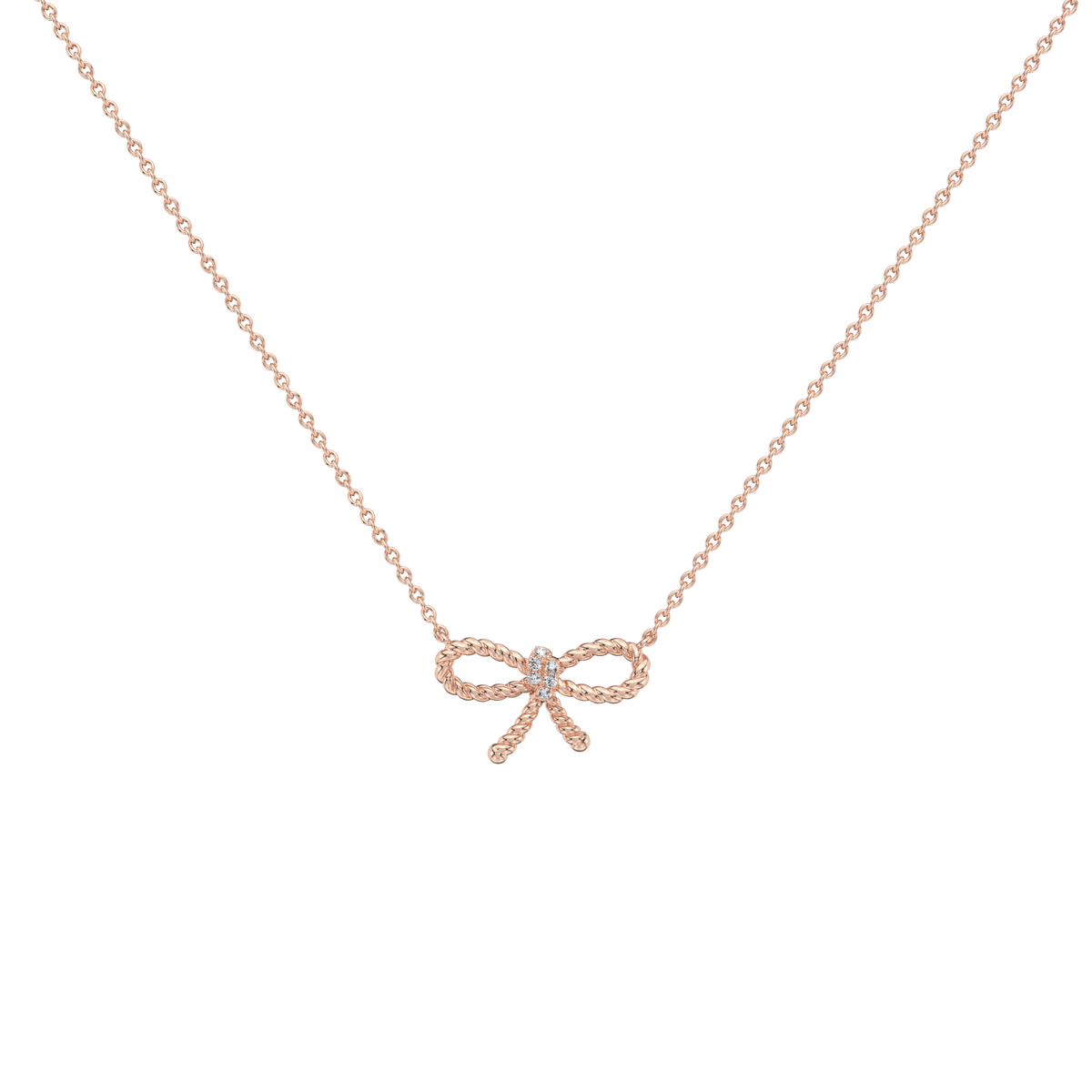 Lab Grown Diamond Bow Pendant Necklace In 14K Solid Gold/Platinum - 