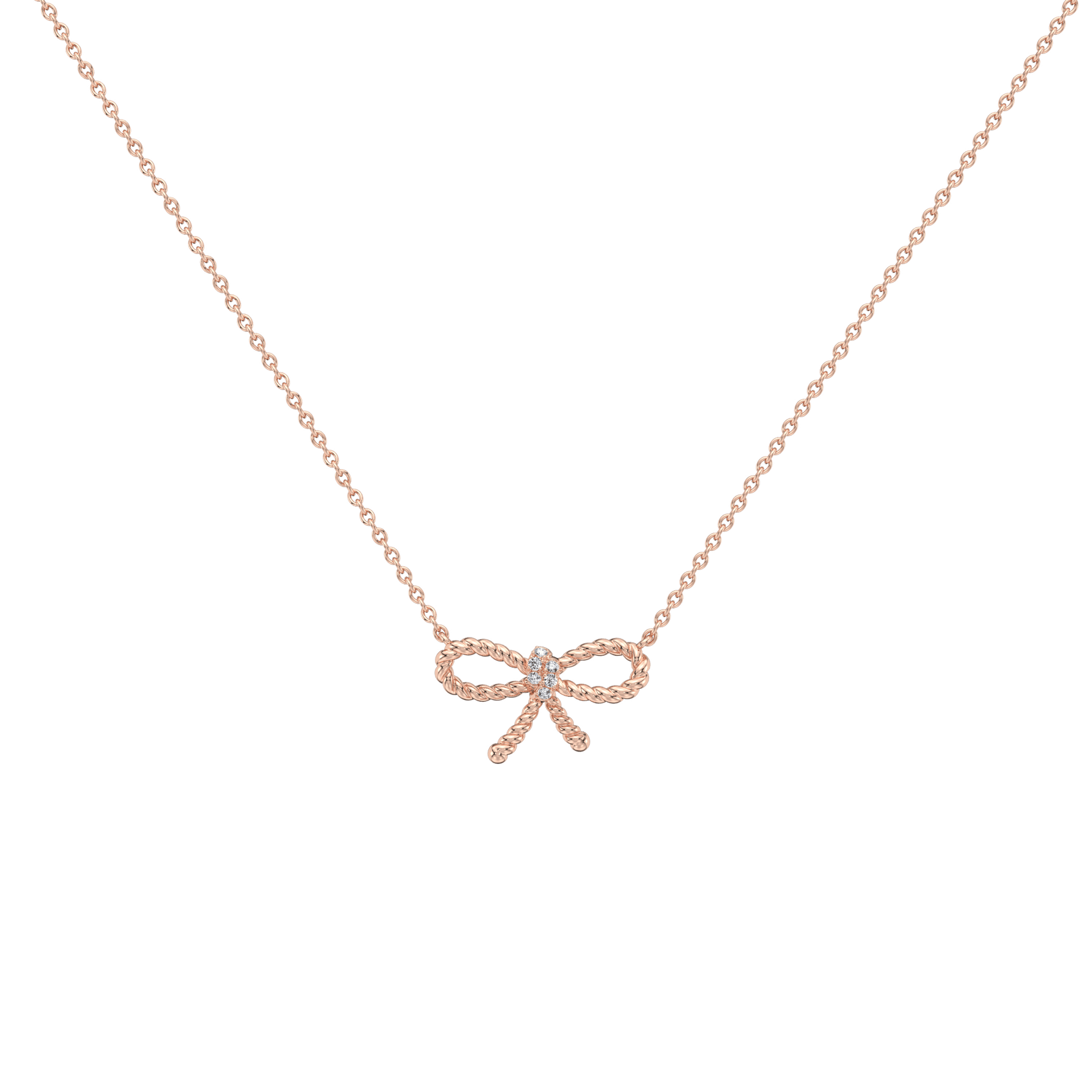 Lab Grown Diamond Bow Pendant Necklace In 14K Solid Gold/Platinum - 