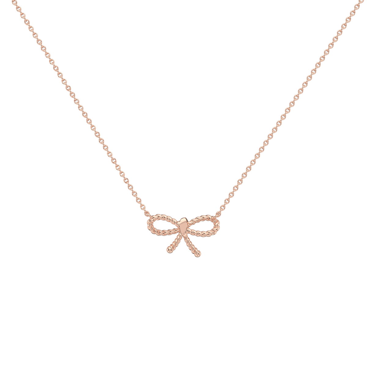 Lab Grown Diamond Bow Pendant Necklace In 14K Solid Gold/Platinum - 