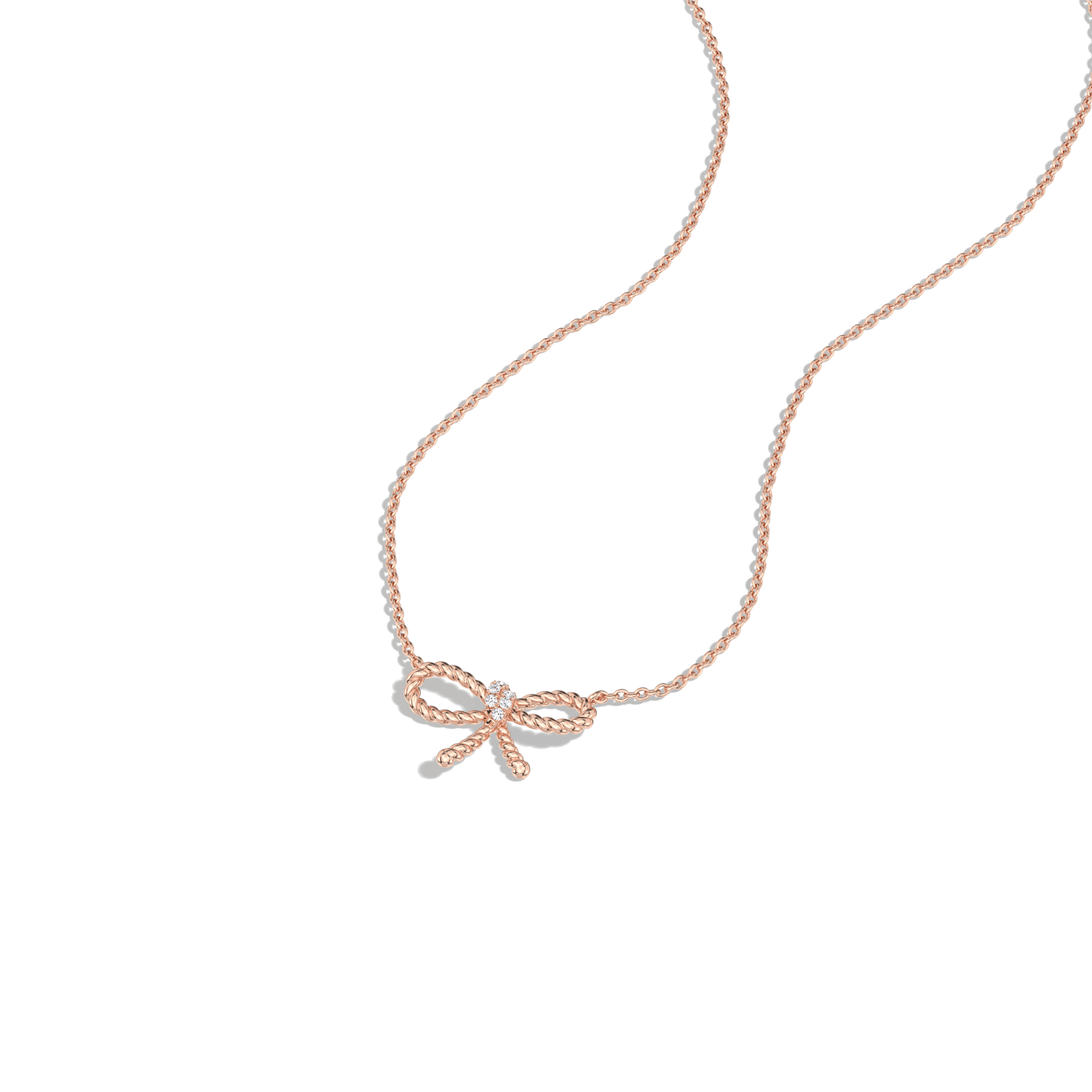Lab Grown Diamond Bow Pendant Necklace In 14K Solid Gold/Platinum - 