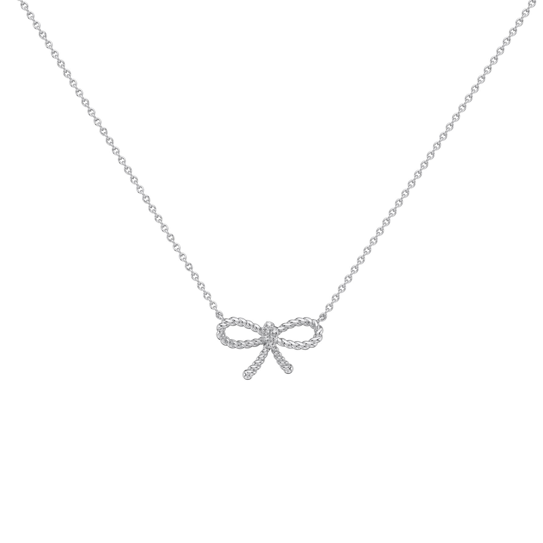 Lab Grown Diamond Bow Pendant Necklace In 14K Solid Gold/Platinum - 