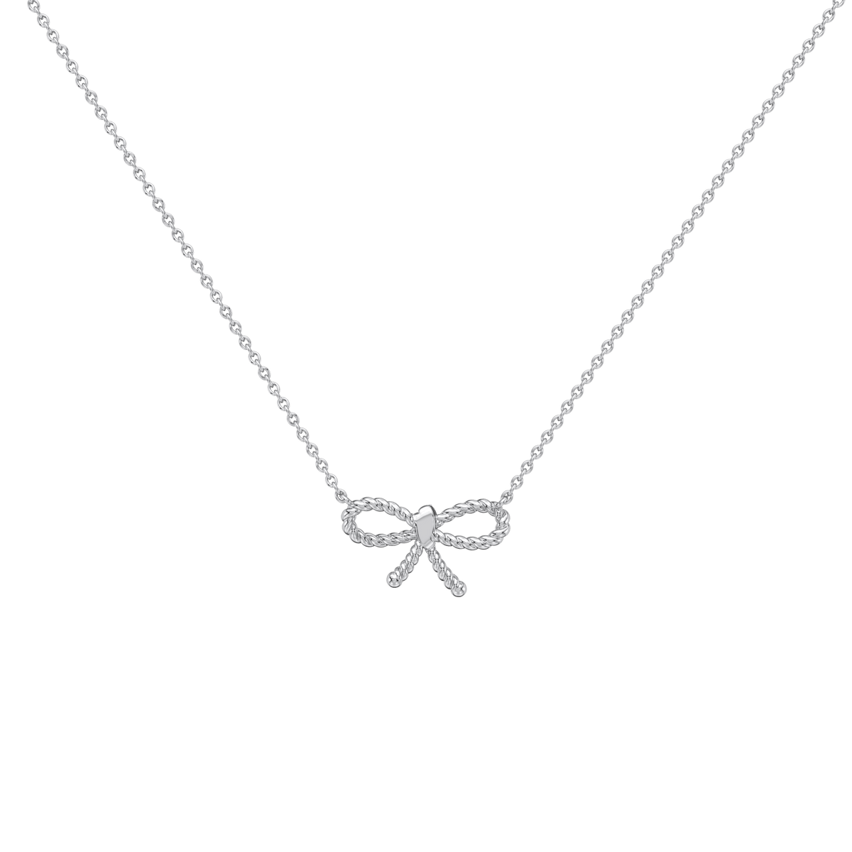 Lab Grown Diamond Bow Pendant Necklace In 14K Solid Gold/Platinum - 