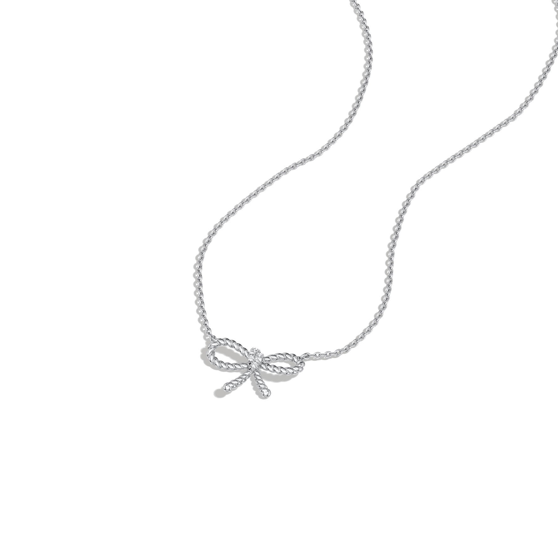 Lab Grown Diamond Bow Pendant Necklace In 14K Solid Gold/Platinum - 