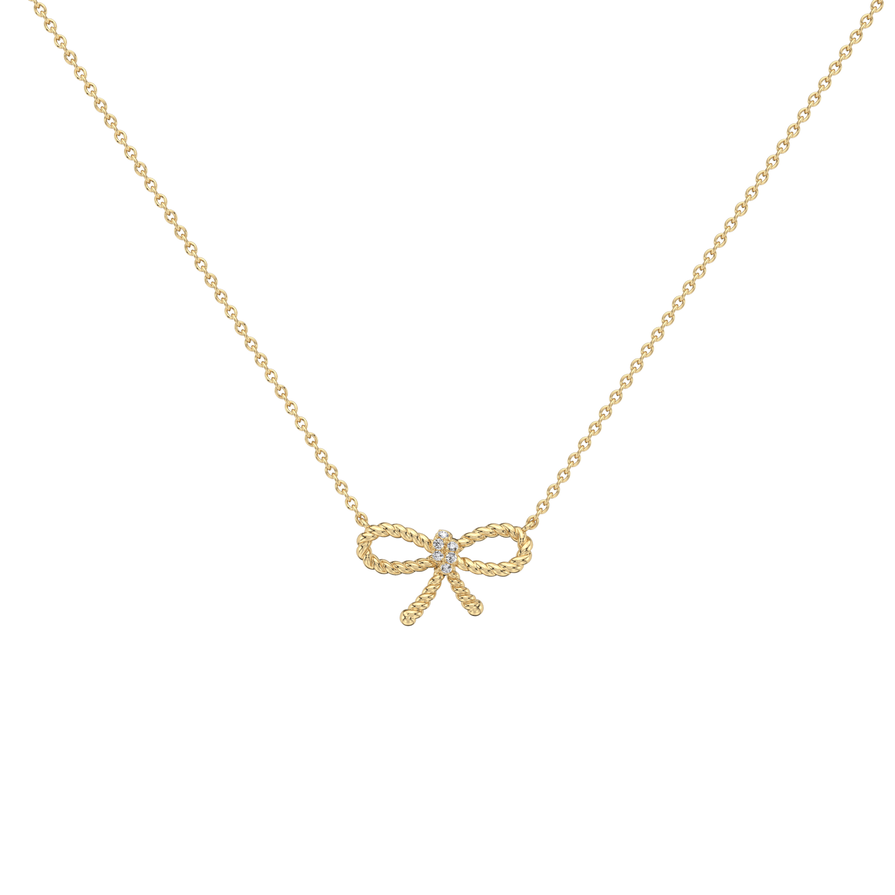 Lab Grown Diamond Bow Pendant Necklace In 14K Solid Gold/Platinum - 