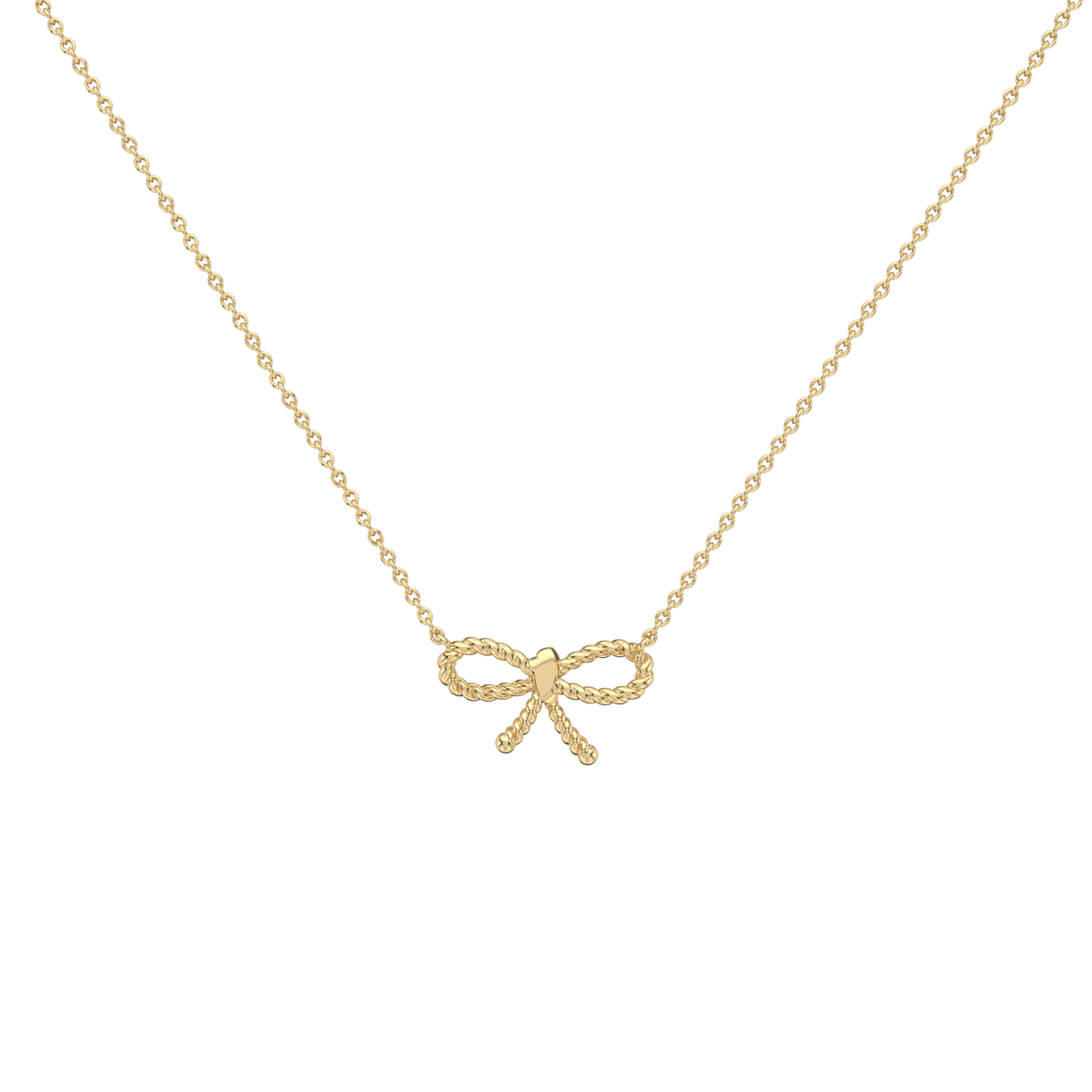 Lab Grown Diamond Bow Pendant Necklace In 14K Solid Gold/Platinum - 