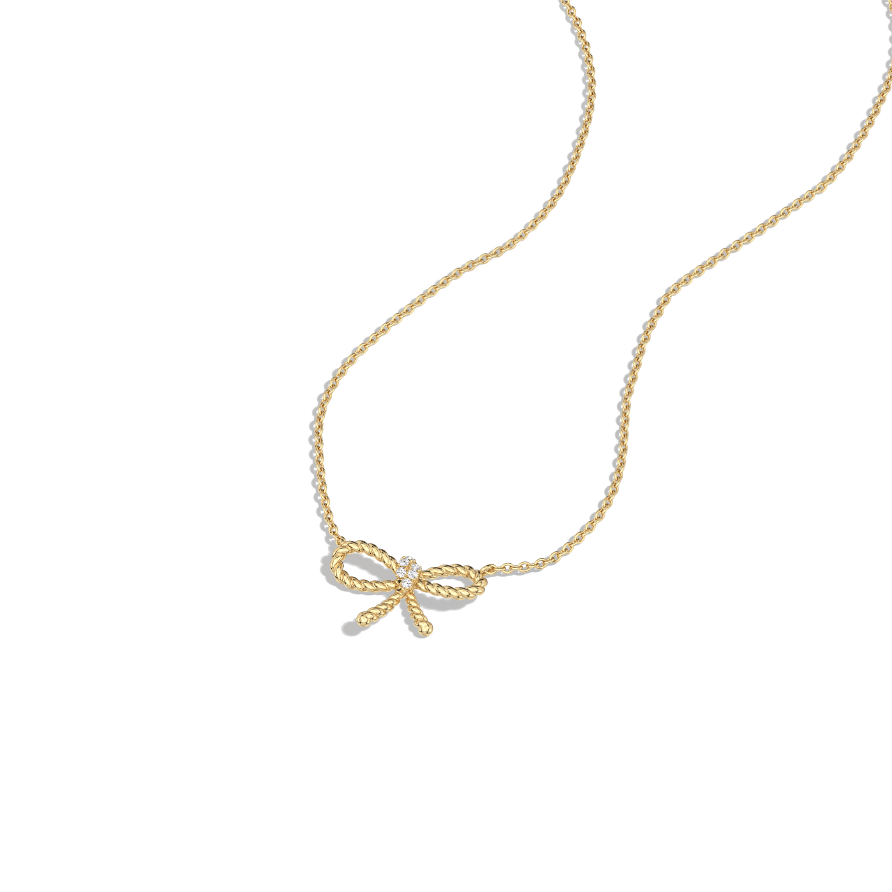 Lab Grown Diamond Bow Pendant Necklace In 14K Solid Gold/Platinum - 